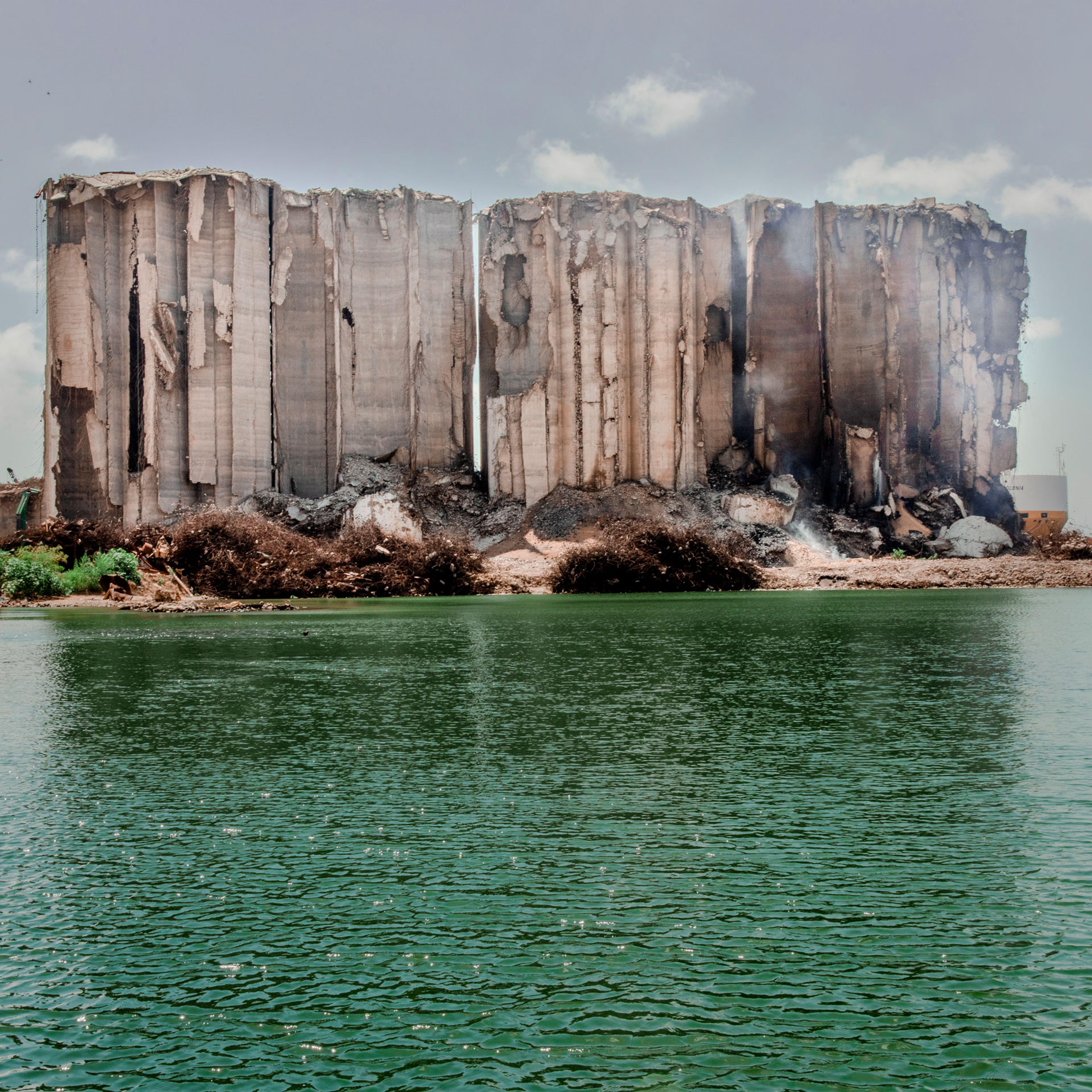 Silos at the port in Beirut destroyed in the August 2020 blast