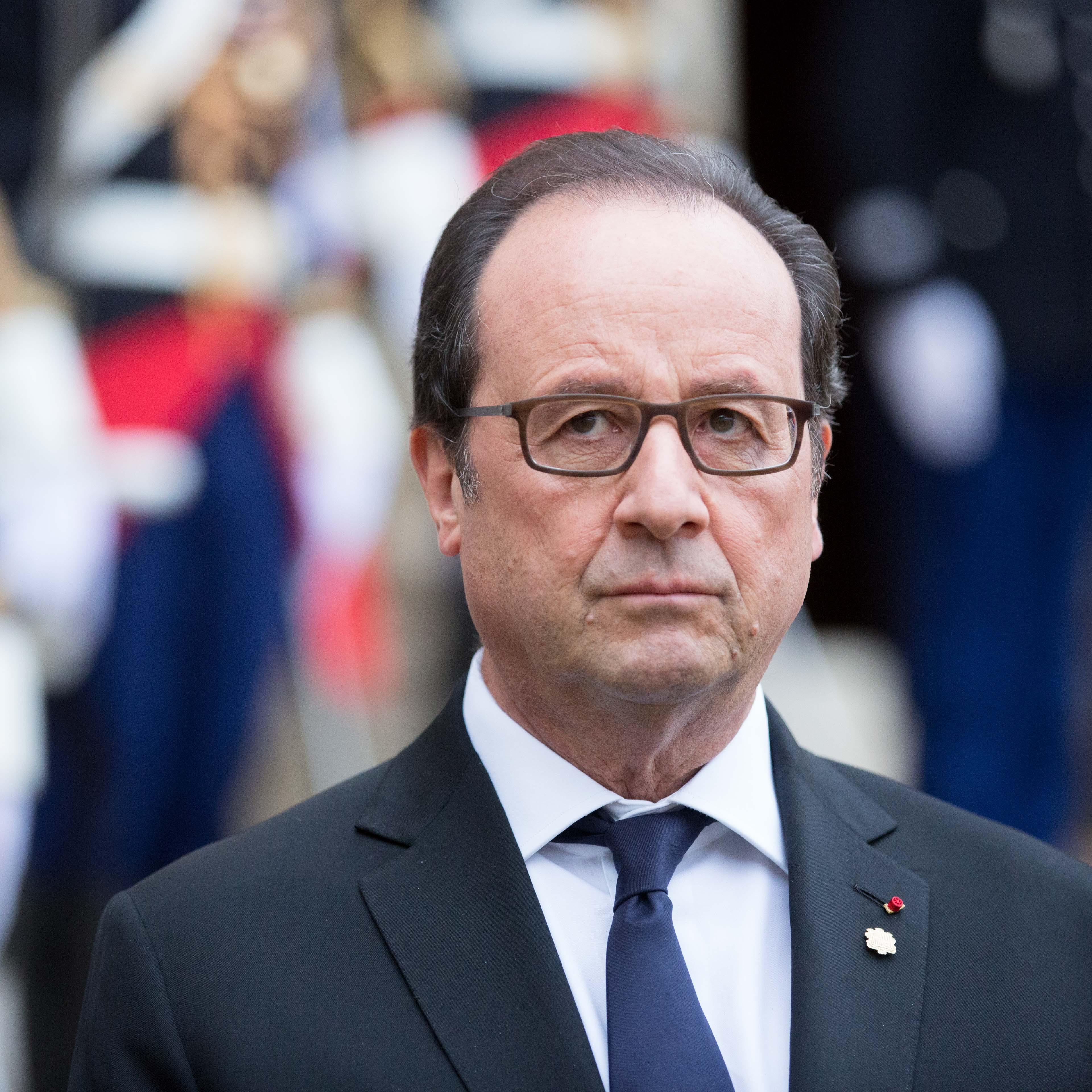 French President Francois Hollande receives the Head of Andorra Principality Government, Antoni Marti Petit and President of Parliament of the Principality of Andorra, Vicenc Mateu Zamora for a meeting and a statement to the media at the Elysee Palace on
