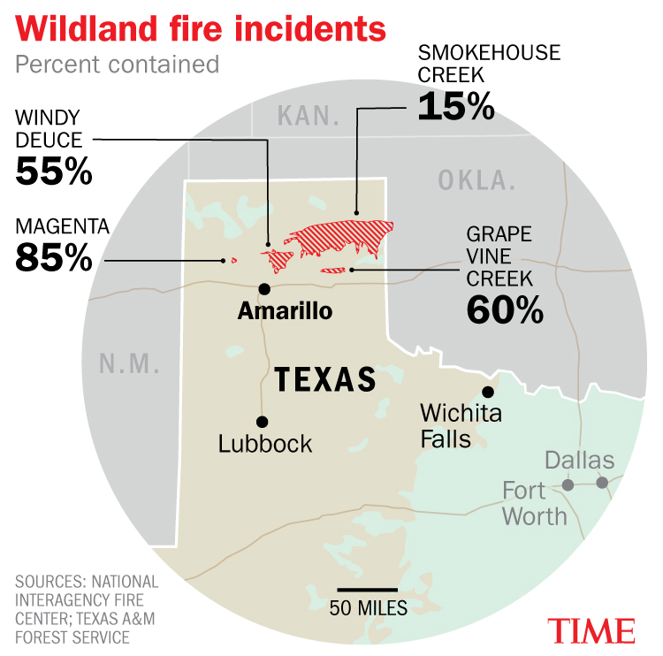 See a Map of Where the Deadly Texas Wildfires Are Spreading