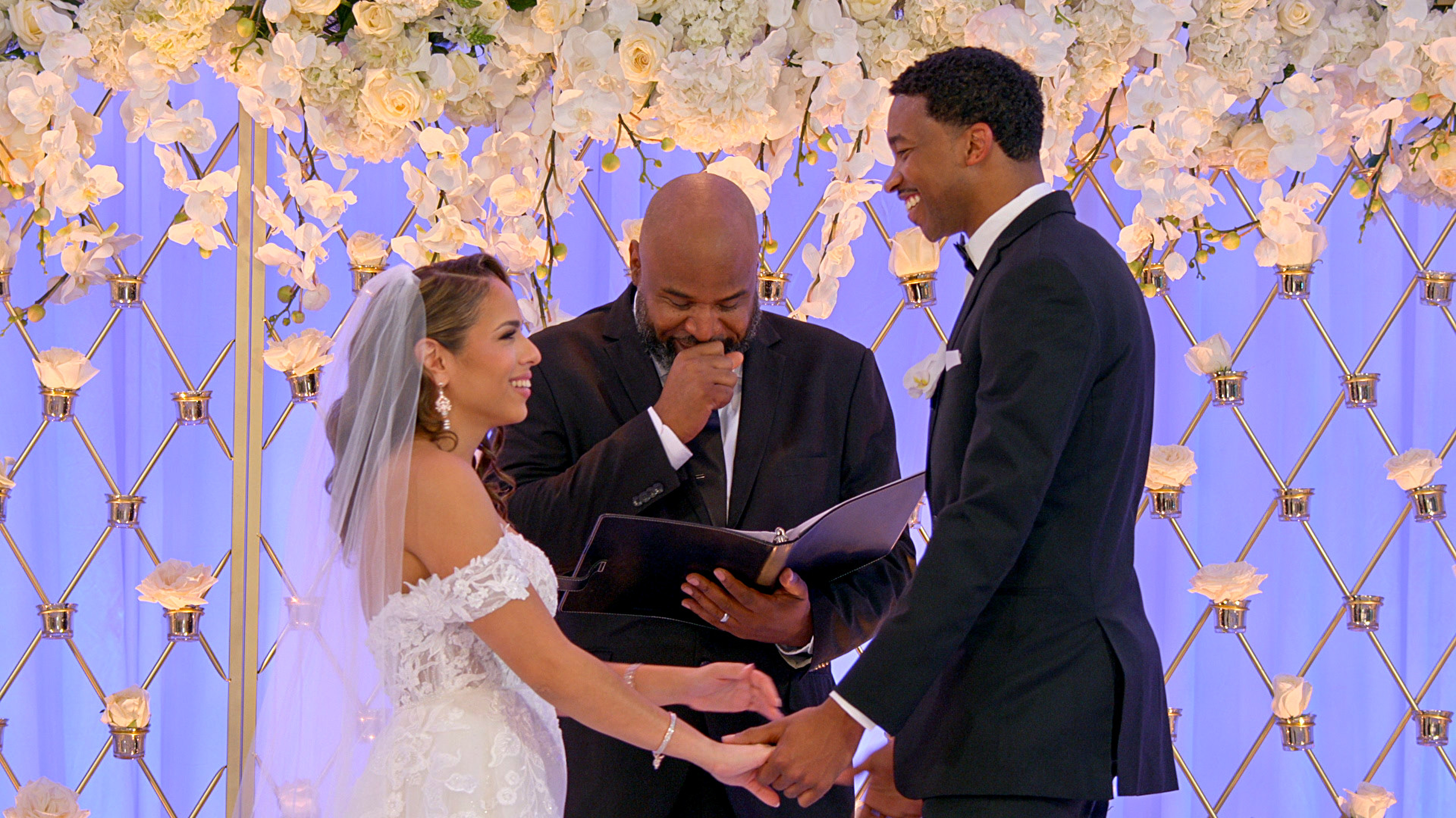Lydia Velez Gonzalez, left, and Milton Johnson in episode 510 of Love is Blind. Cr. Courtesy of Netflix © 2023