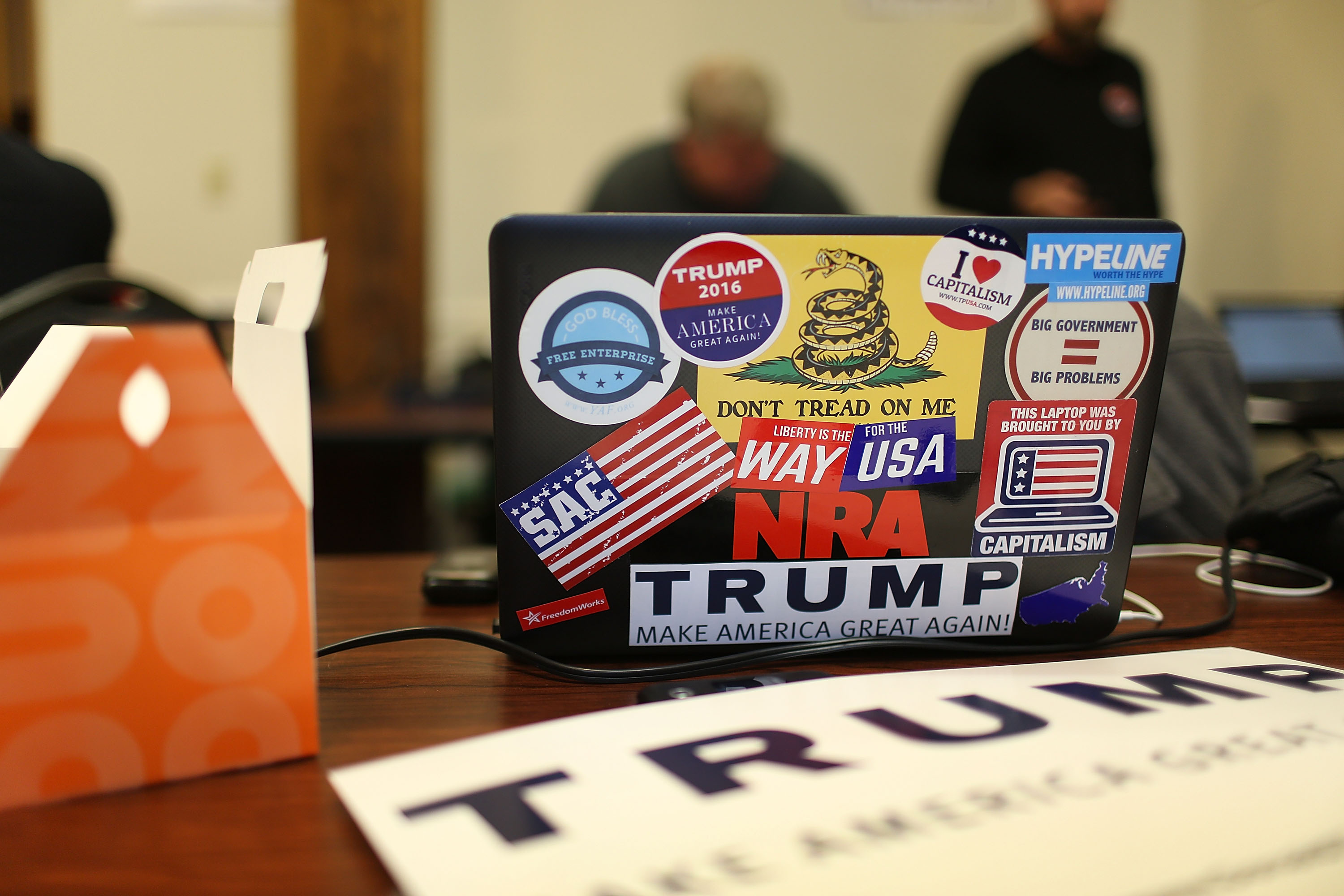 Eric Trump Makes Phone Calls With Volunteers At Trump NH Campaign Office