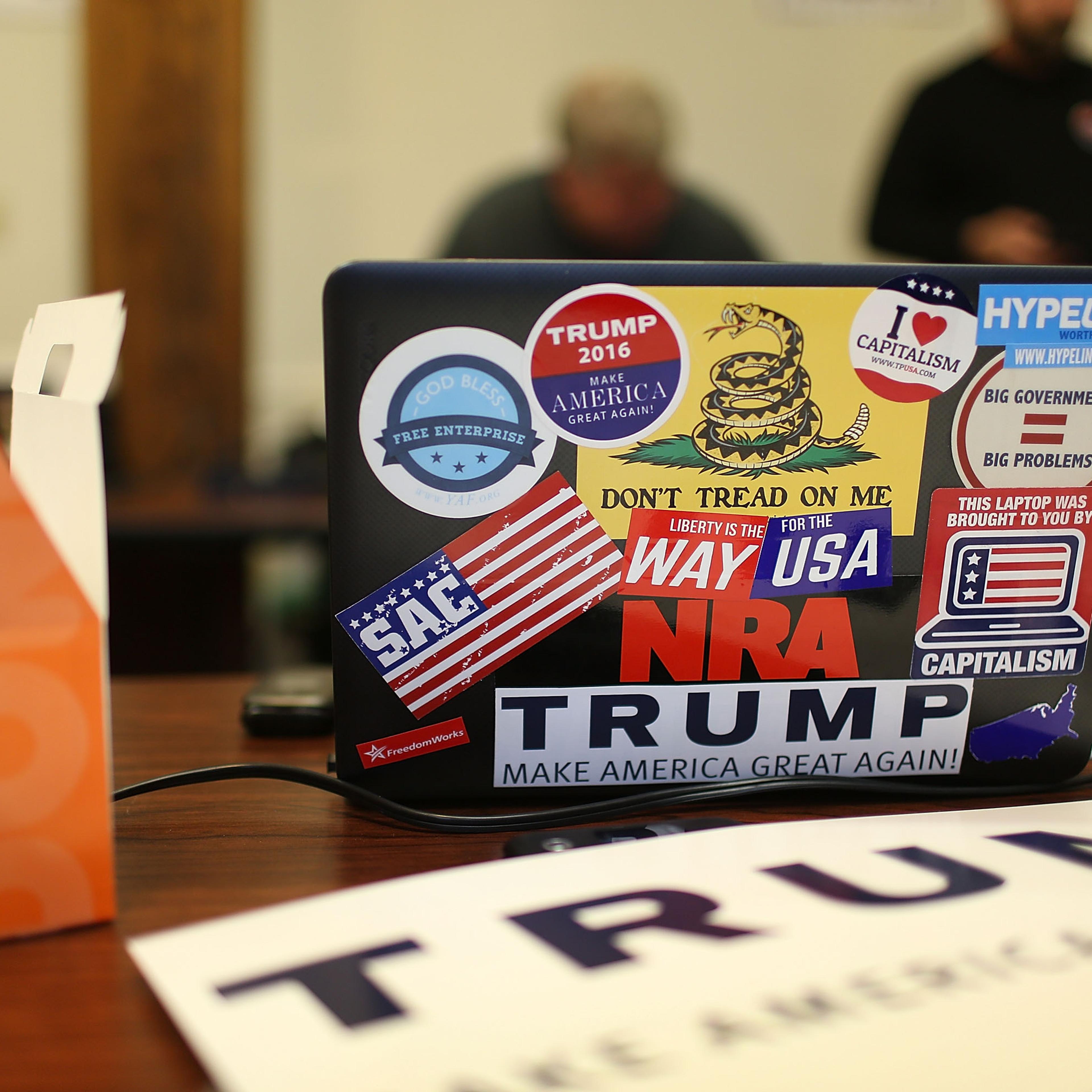 Eric Trump Makes Phone Calls With Volunteers At Trump NH Campaign Office