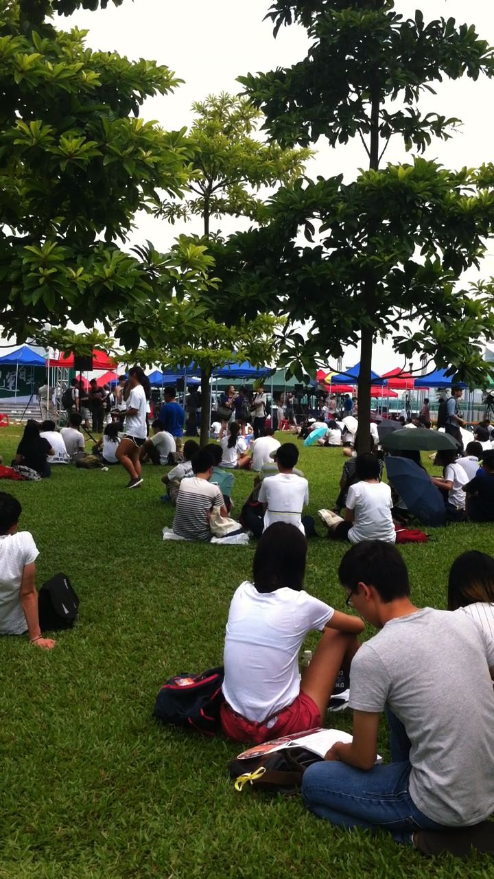 Students attend a series of public lectures organized at Hong Kong's Tamar Park as part of a class boycott on Sept. 23, 2014 