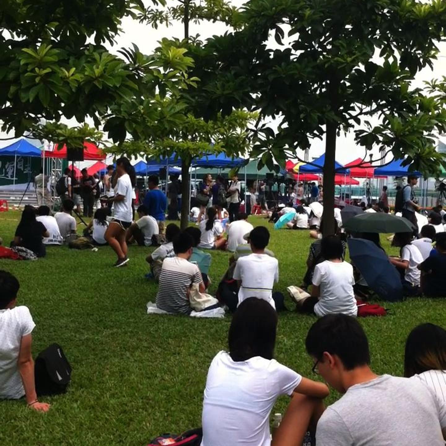 Students attend a series of public lectures organized at Hong Kong's Tamar Park as part of a class boycott on Sept. 23, 2014