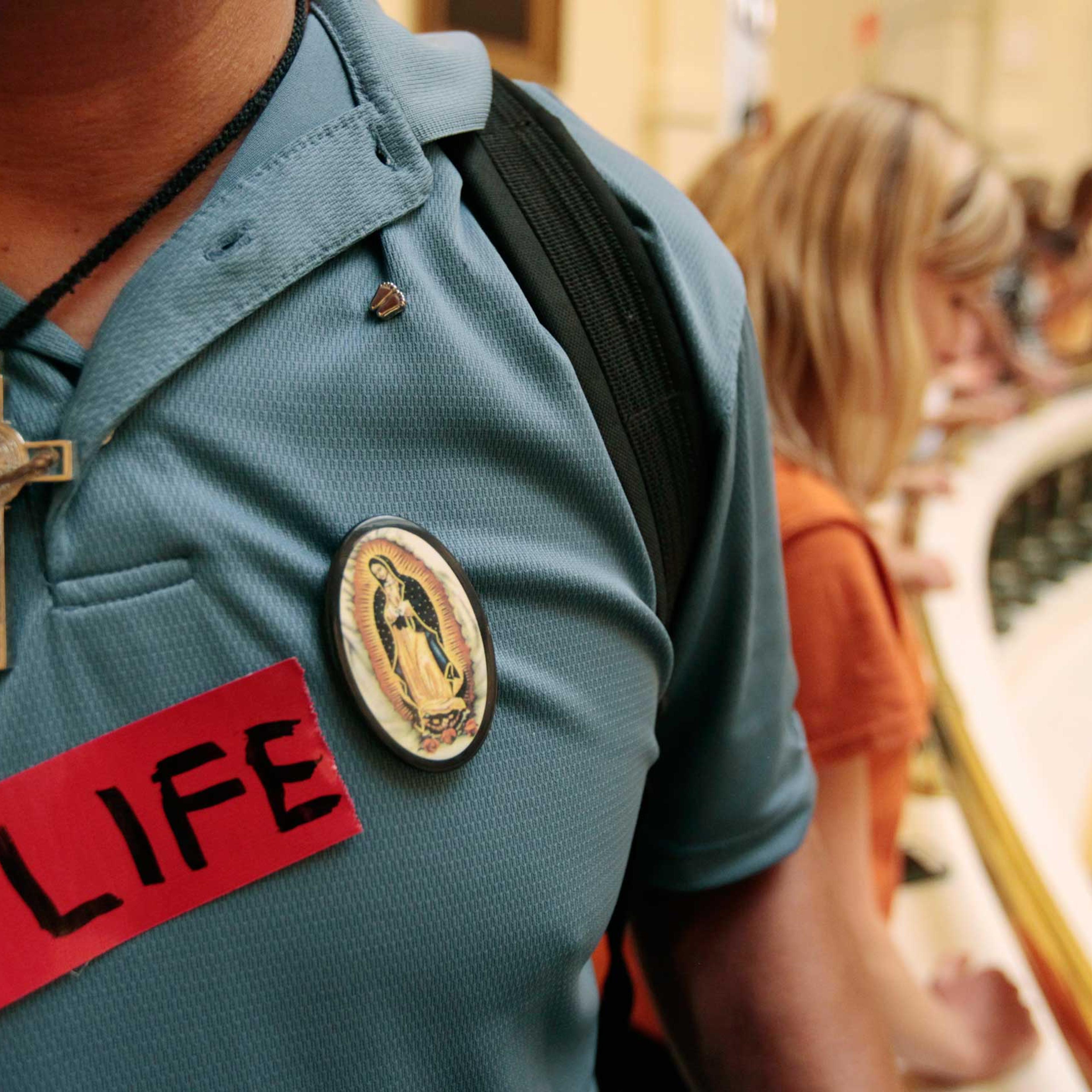 A pro-life supporter in the Texas State capitol in Austin, Texas in 2013.