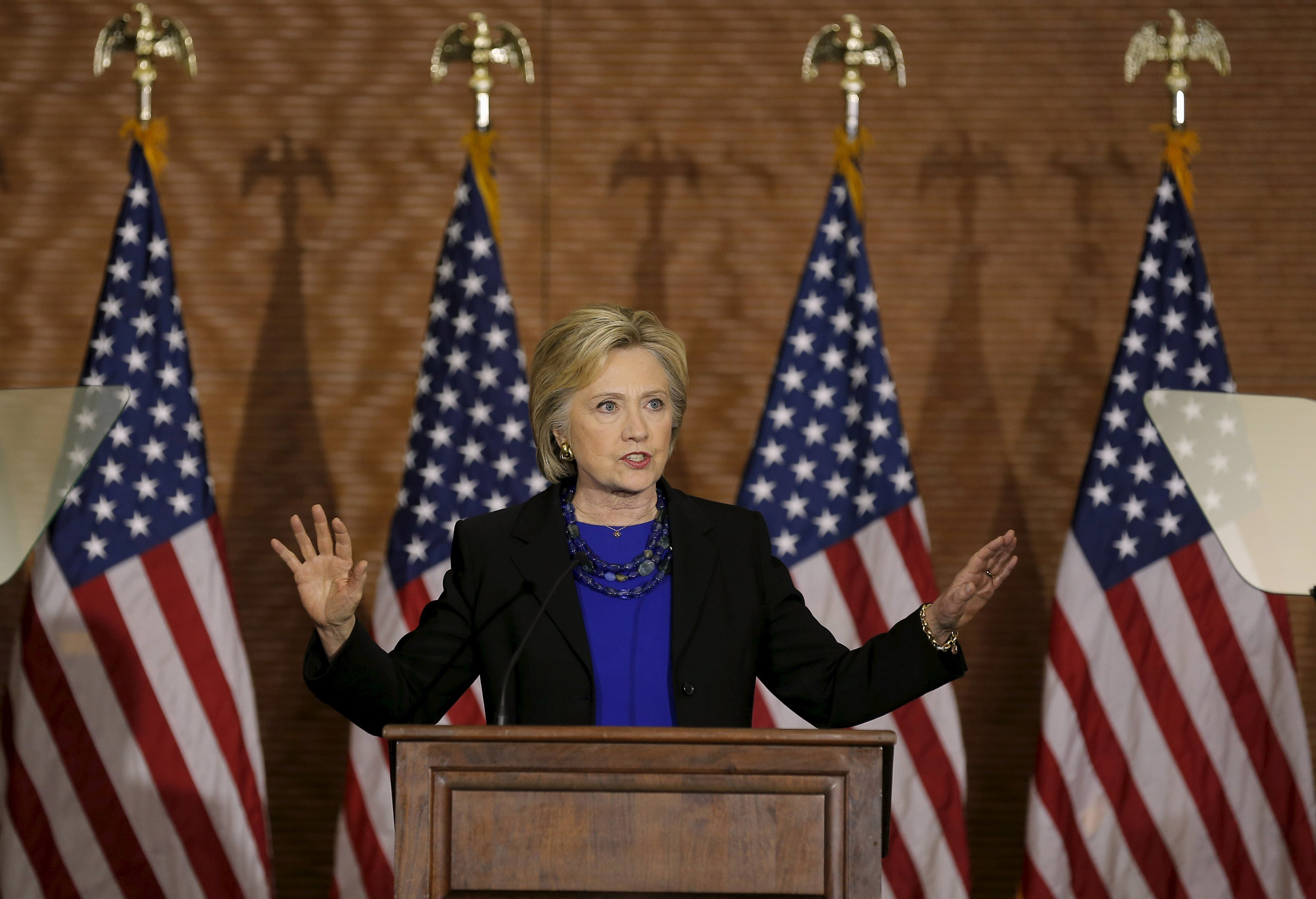 U.S. Democratic presidential candidate Hillary Clinton speaks at a campaign event in Madison, Wisconsin, United States, March 28, 2016. REUTERS/Jim Young