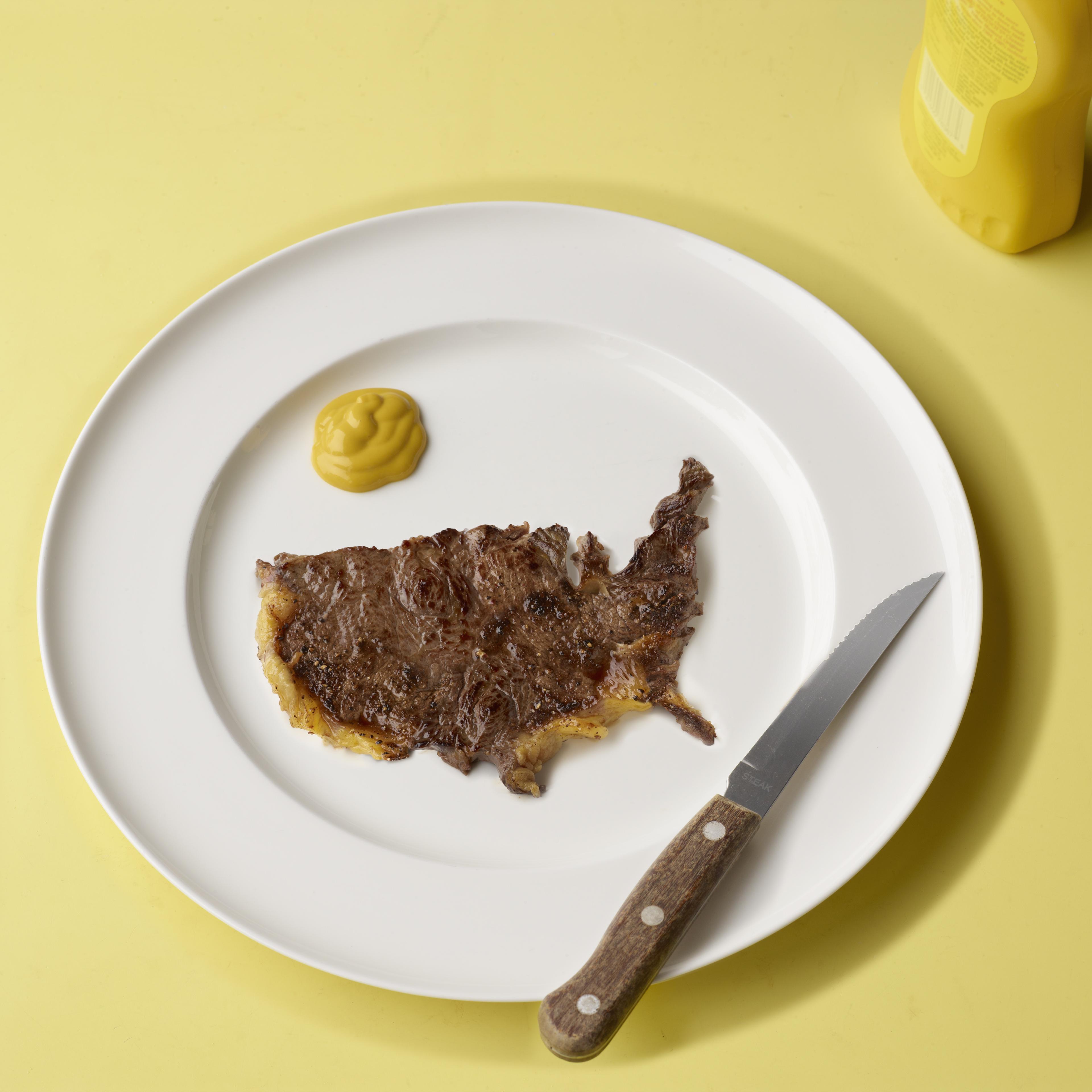Slice of meat in shape of US