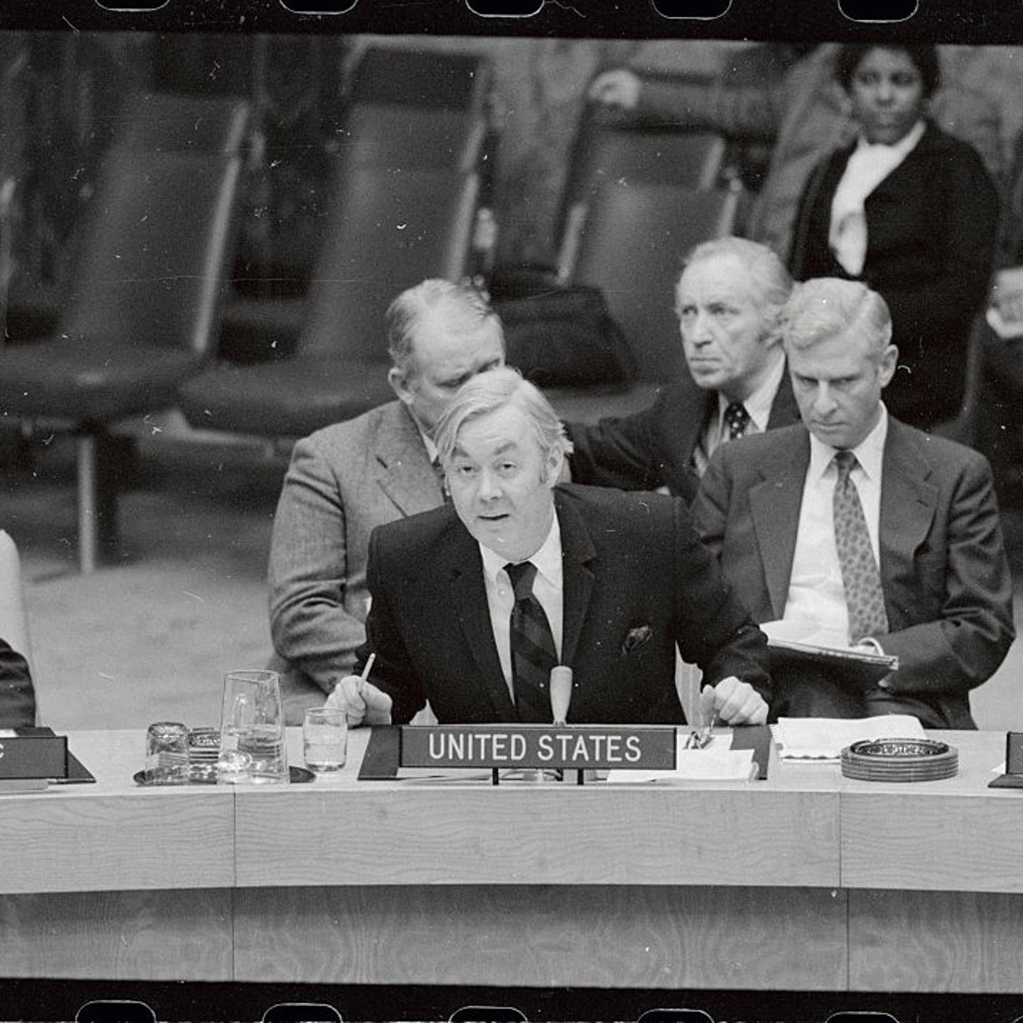 Daniel Moynihan Sitting in United Nations Assembly