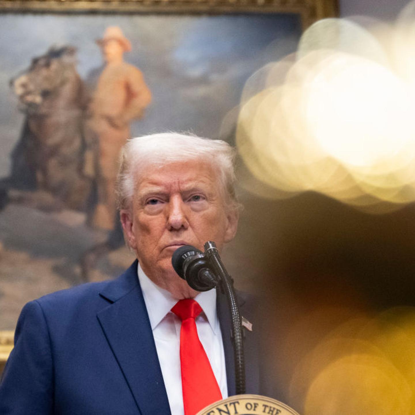 Donald Trump speaks in the Roosevelt Room