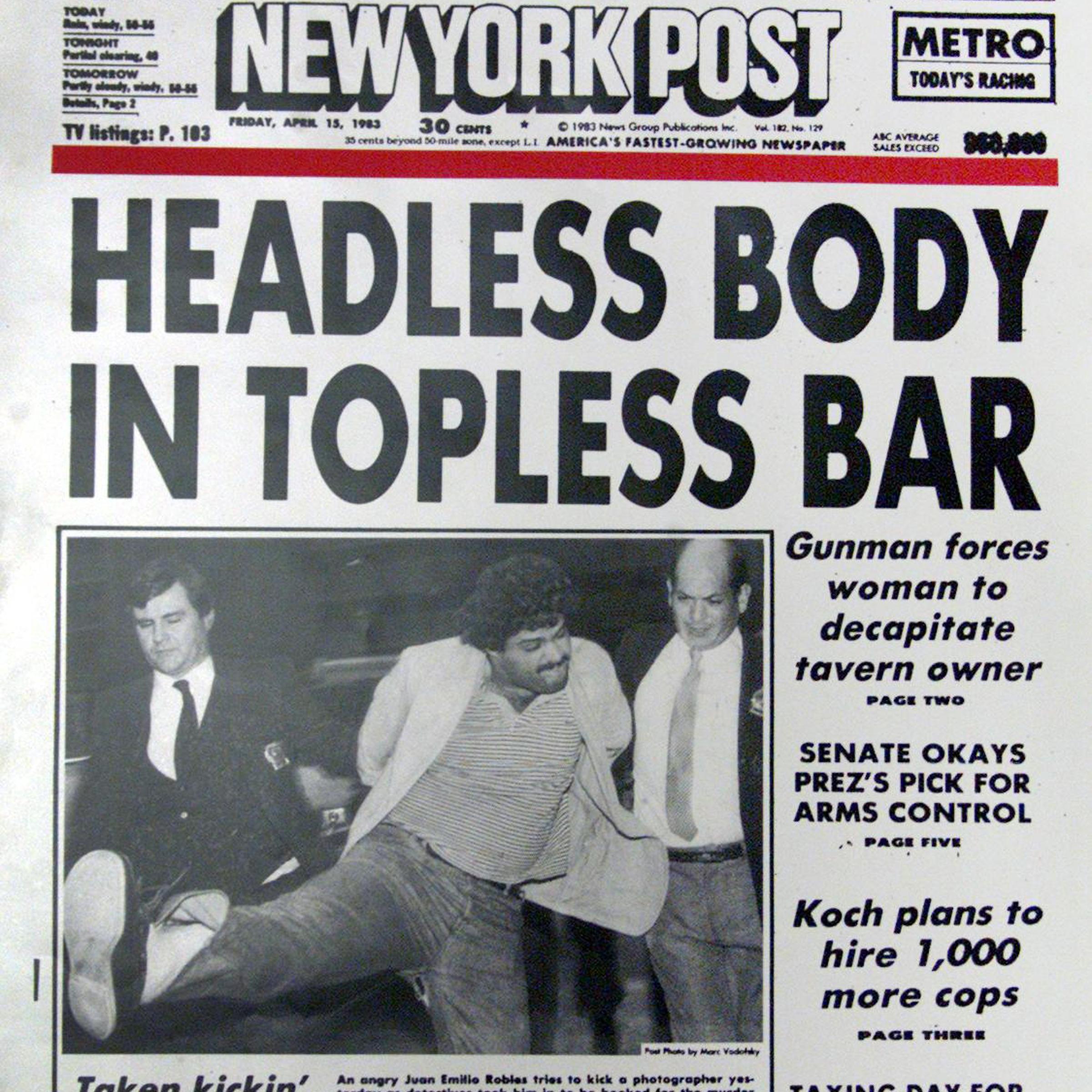 The New York Post front page on April 15, 1983.