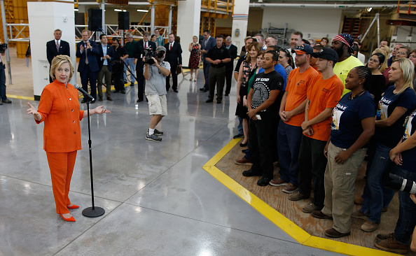 Democratic presidential candidate and former U.S. Secretary of State Hillary Clinton delivers remarks during a campaign stop at Dr. William U. Pearson Community Center on August 18, 2015 in North Las Vegas, Nevada.