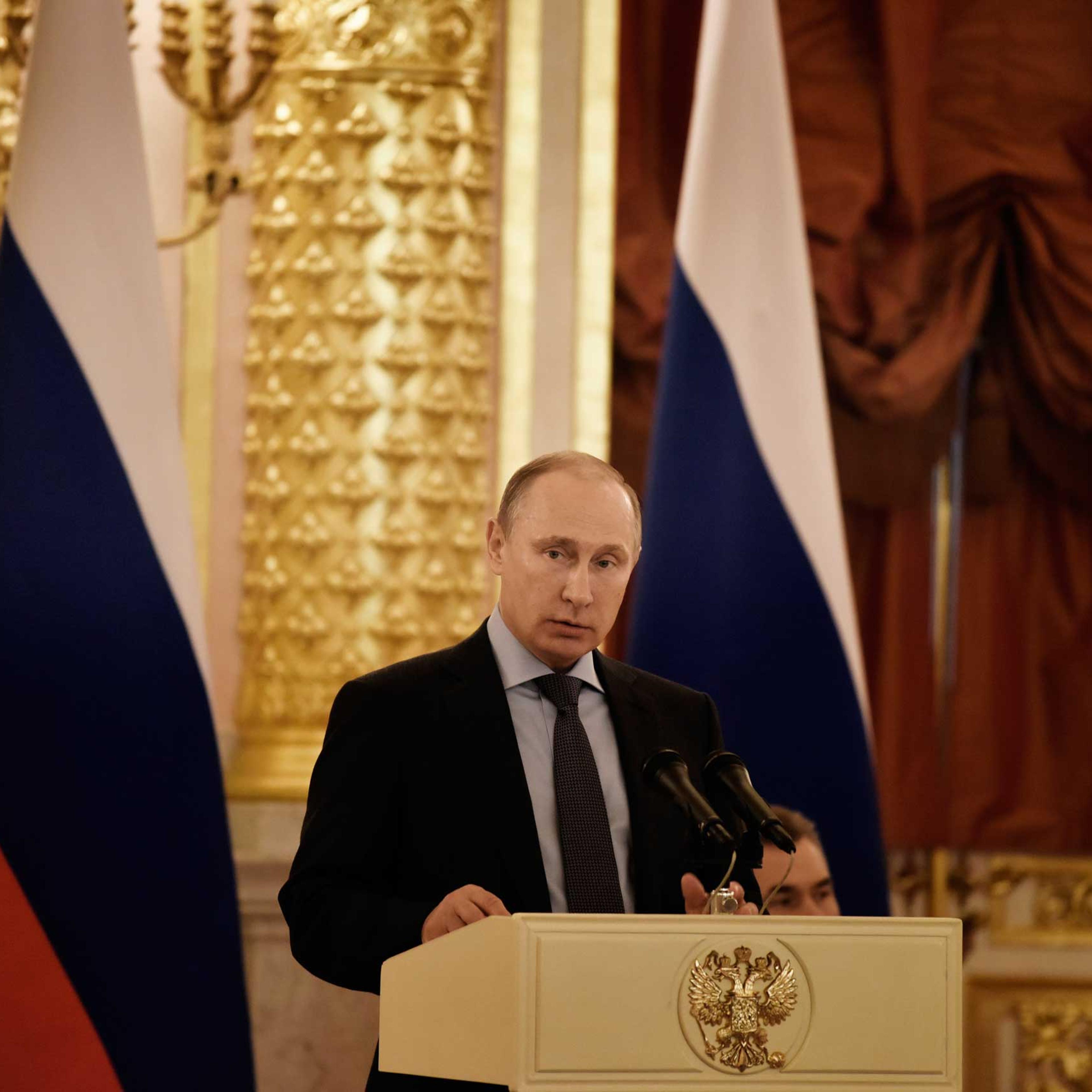 President Vladimir Putin speaks during his meeting with Human Rights activists in the Grand Kremlin Palace, Moscow, Dec. 5, 2014.