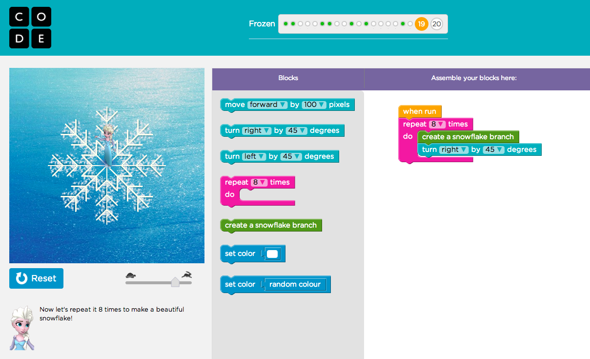 Code.org Disney Frozen Elsa tutorial