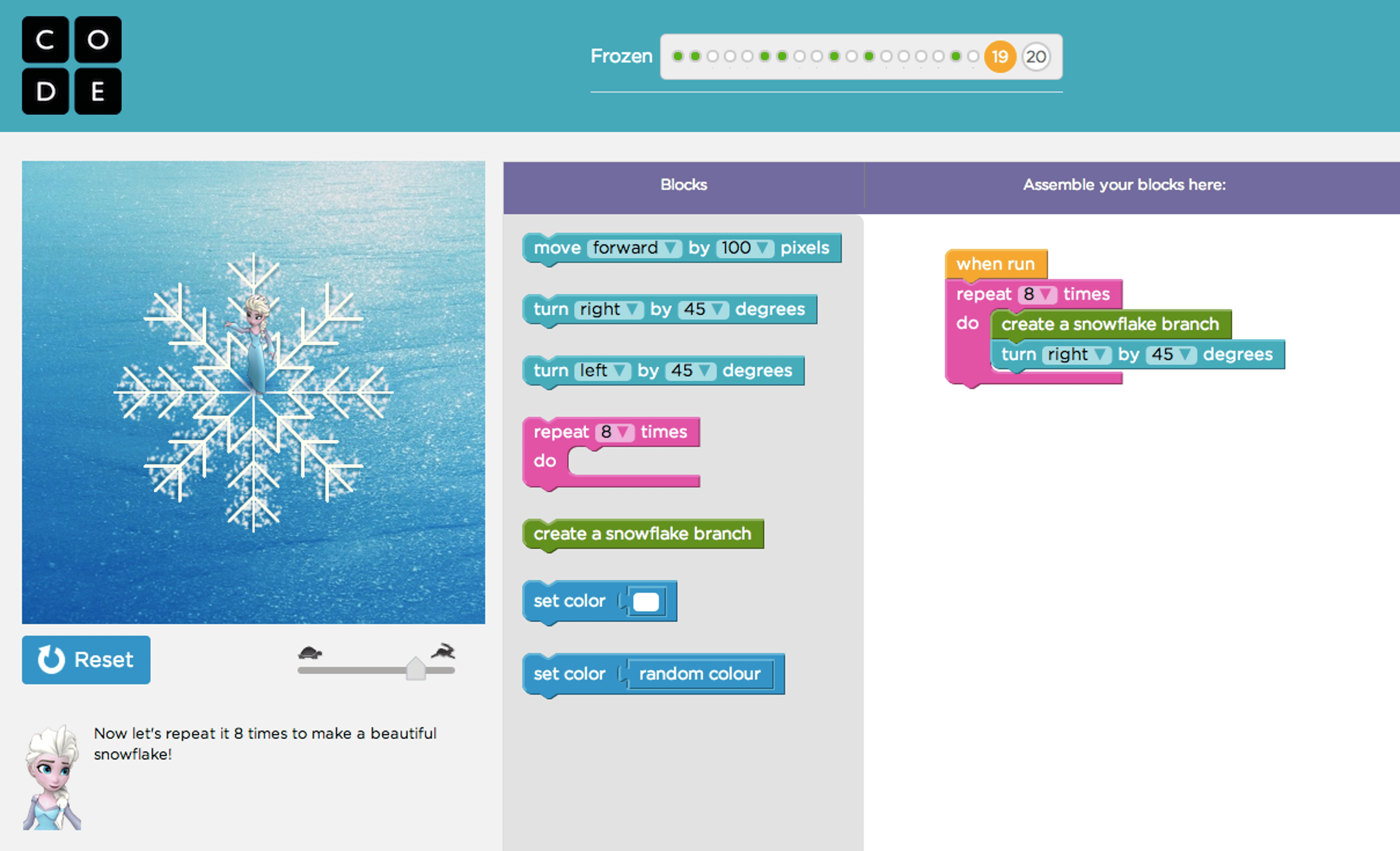 Code.org Disney Frozen Elsa tutorial