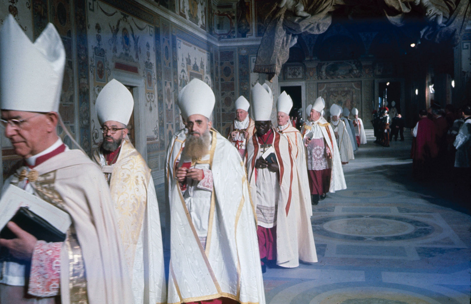 Scene inside St. Peter's Basilica during the Second Vatican Ecumenical Council, 1962.