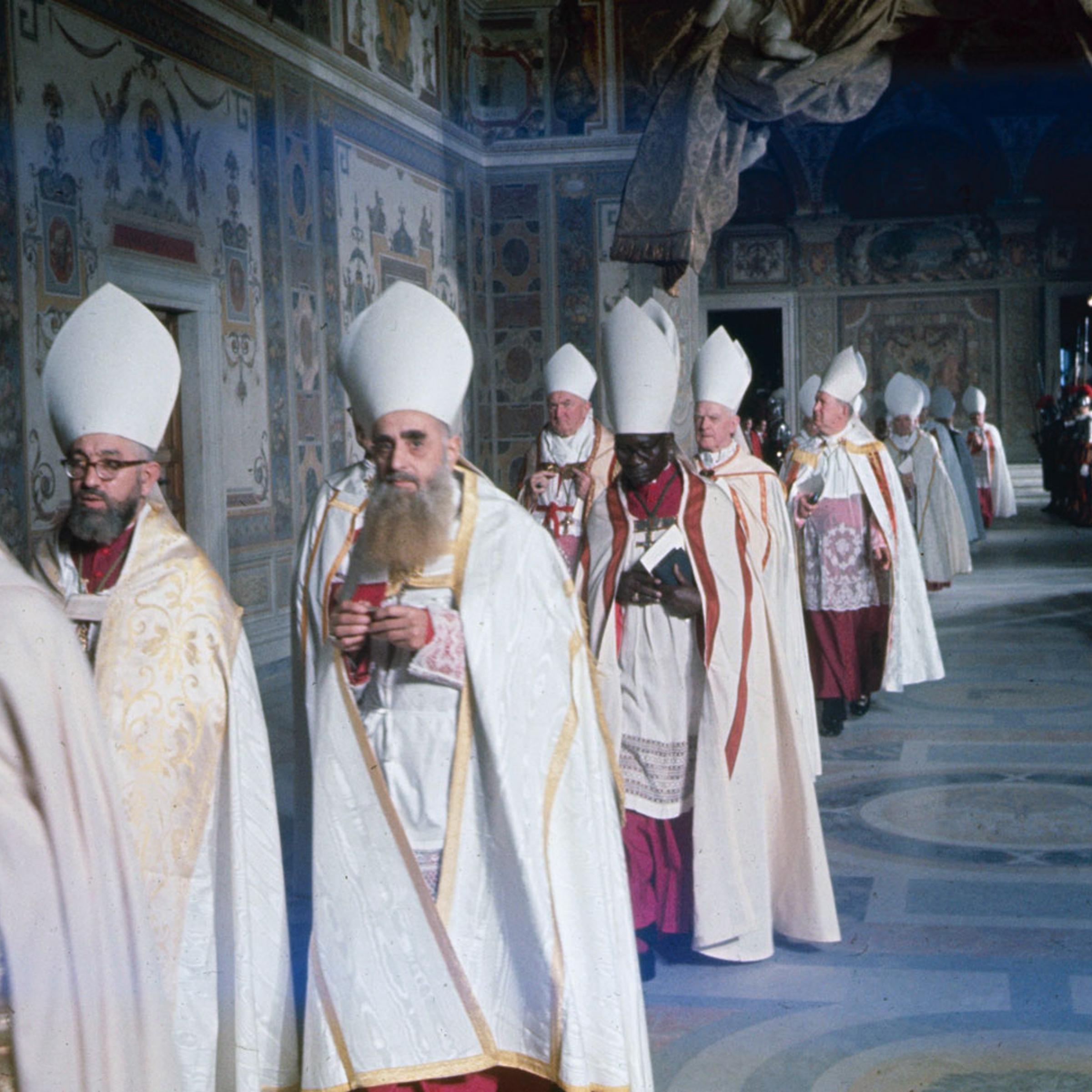 Scene inside St. Peter's Basilica during the Second Vatican Ecumenical Council, 1962.