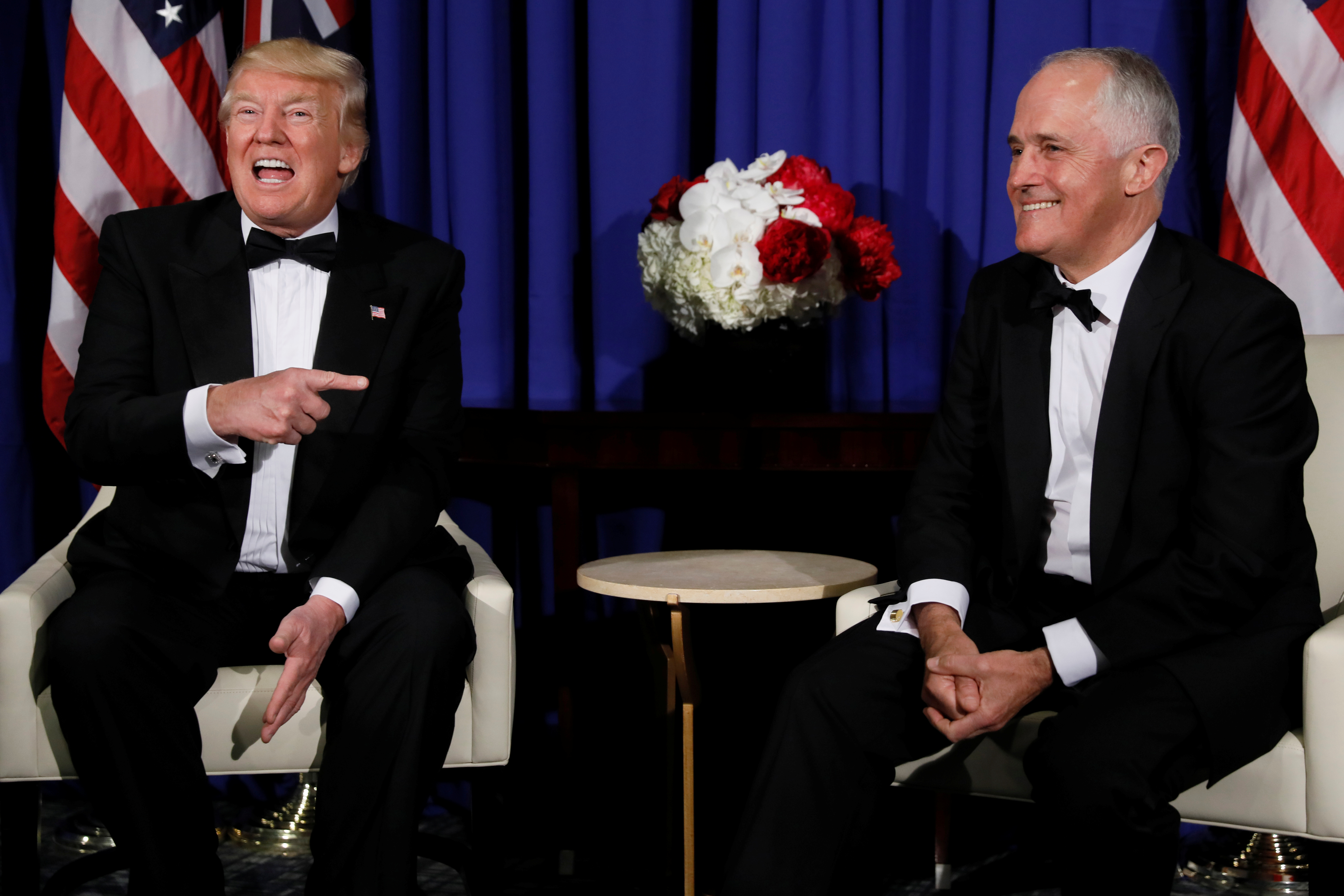 U.S. President Trump and Australia's PM Turnbull deliver brief remarks ahead of an event commemorating the 75th anniversary of the Battle of the Coral Sea in New York