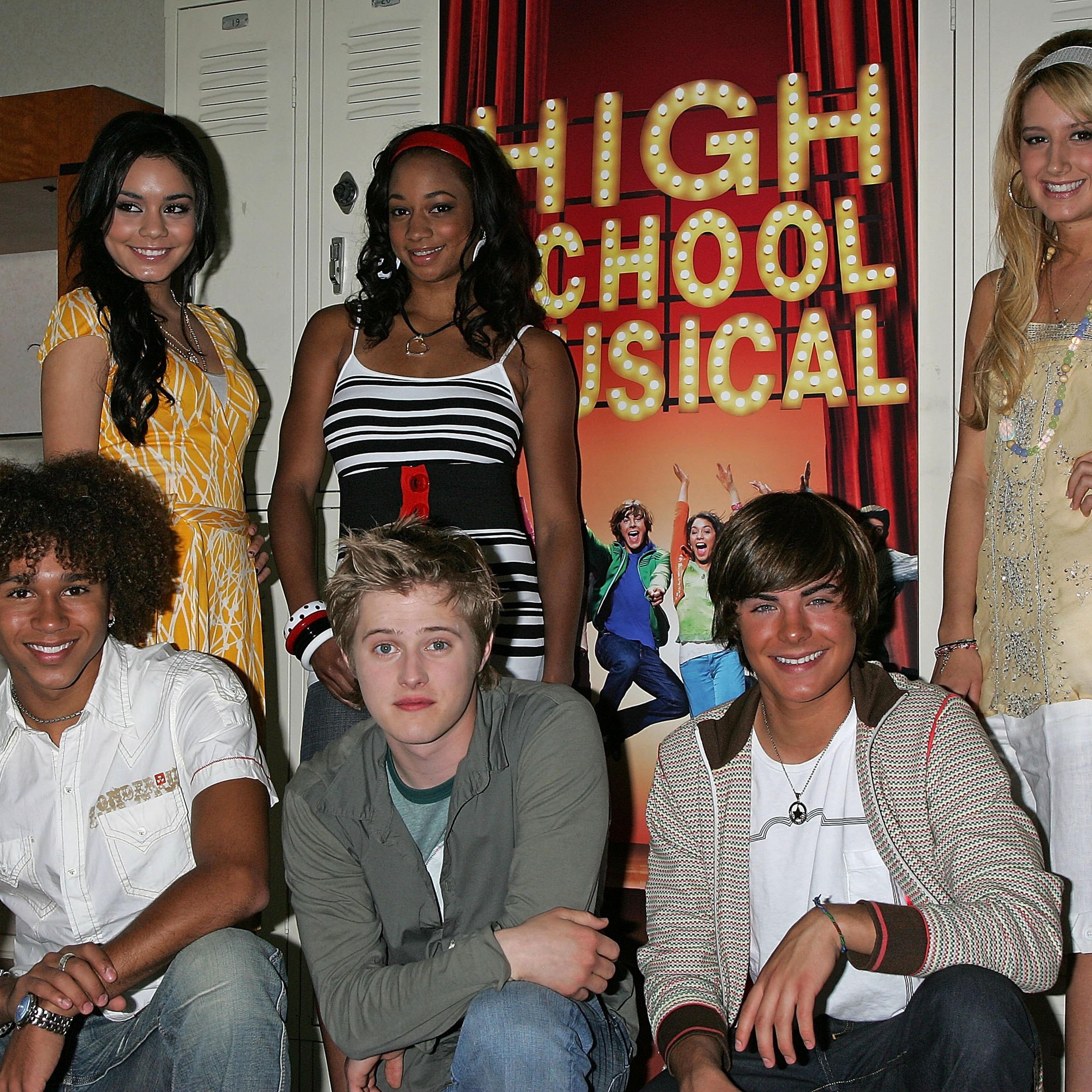 Actresses Vanessa Anne Hudgens, Monique Coleman and Ashley Tisdale, and actors Corbin Bleu, Lucas Grabeel and Zac Efron attend a Q&A session with the cast and producers of the Disney Channel and Walt Disney Home Entertainment's "High School Musical" at t