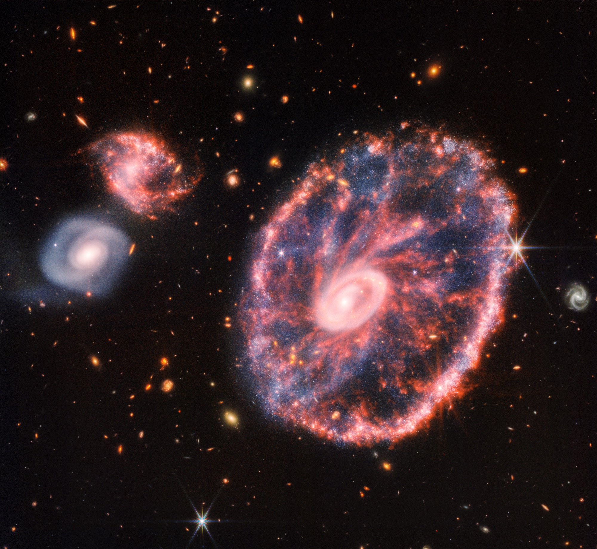 The James Webb Space Telescope captured the best image yet of the Cartwheel galaxy, a formation located 500 million light years from Earth.