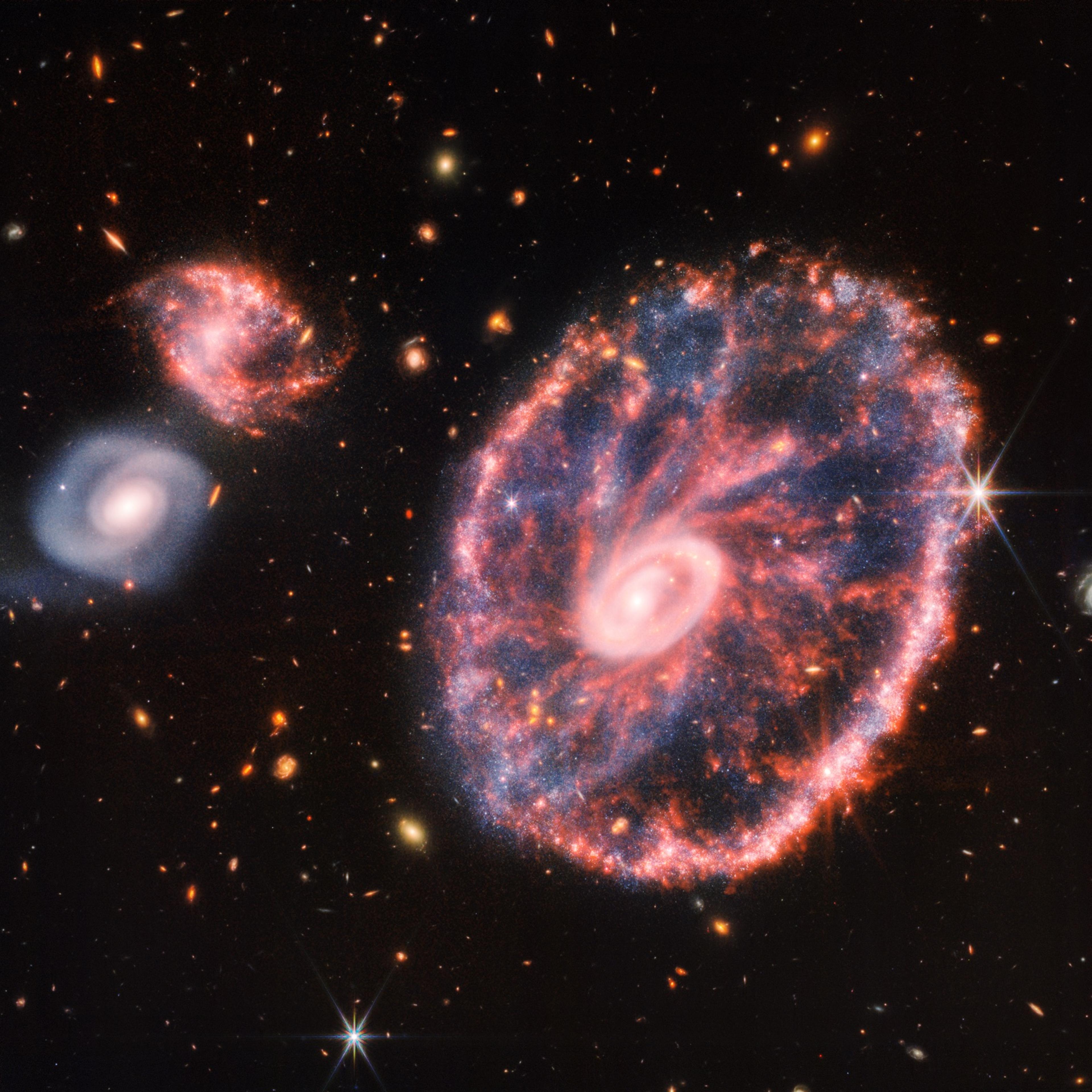 The James Webb Space Telescope captured the best image yet of the Cartwheel galaxy, a formation located 500 million light years from Earth.