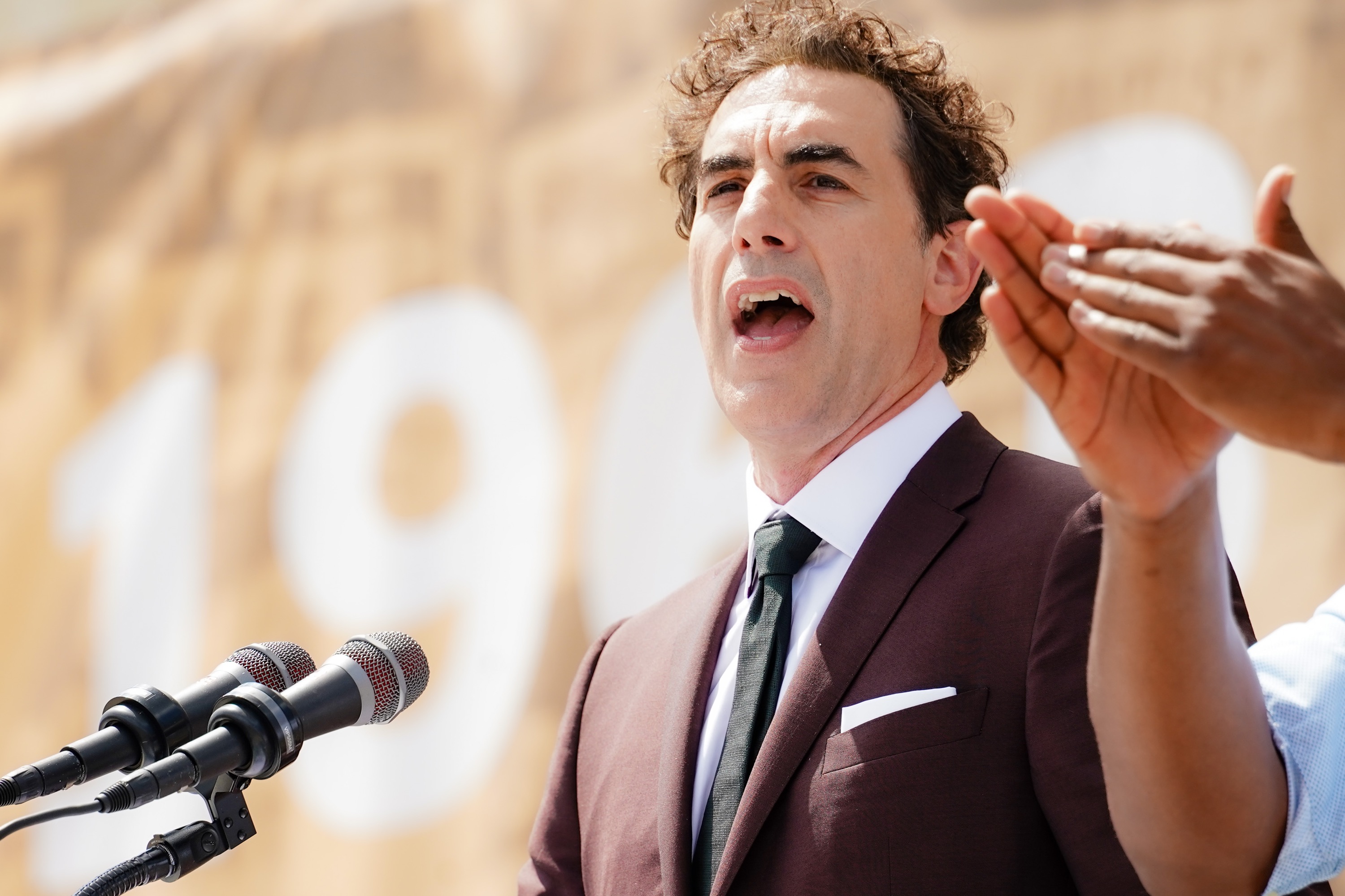 Sacha Baron Cohen gives a speech at the 60th Anniversary of the March on Washington in Washington, D.C. on Aug. 23 2023.