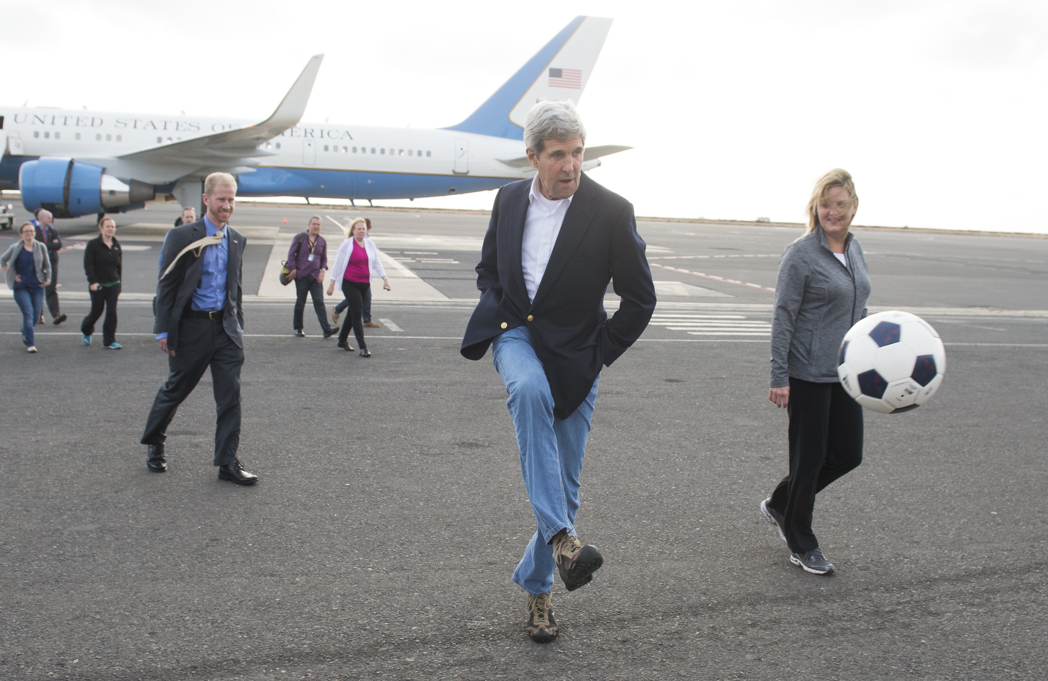 John Kerry Kicks Soccer Ball