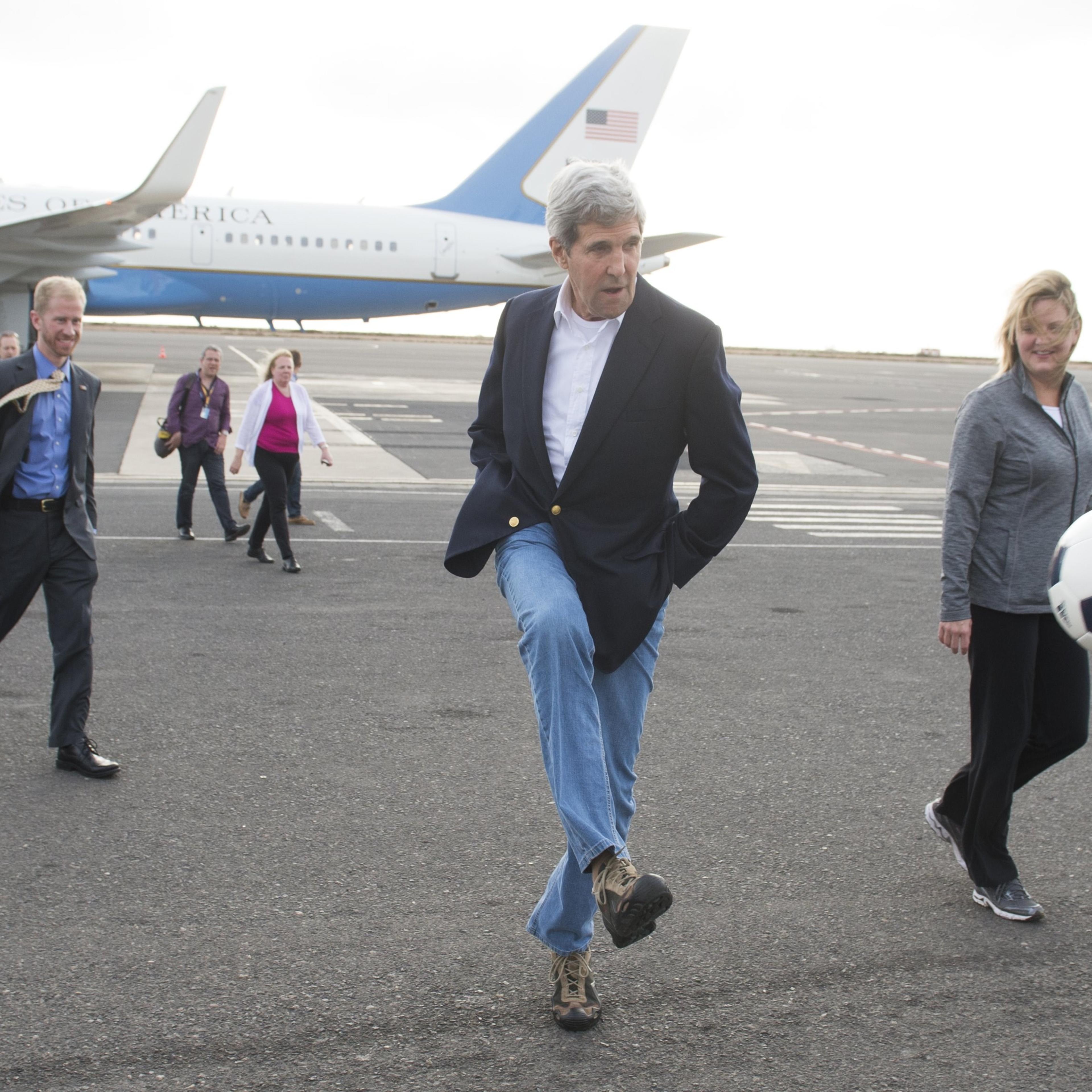 John Kerry Kicks Soccer Ball
