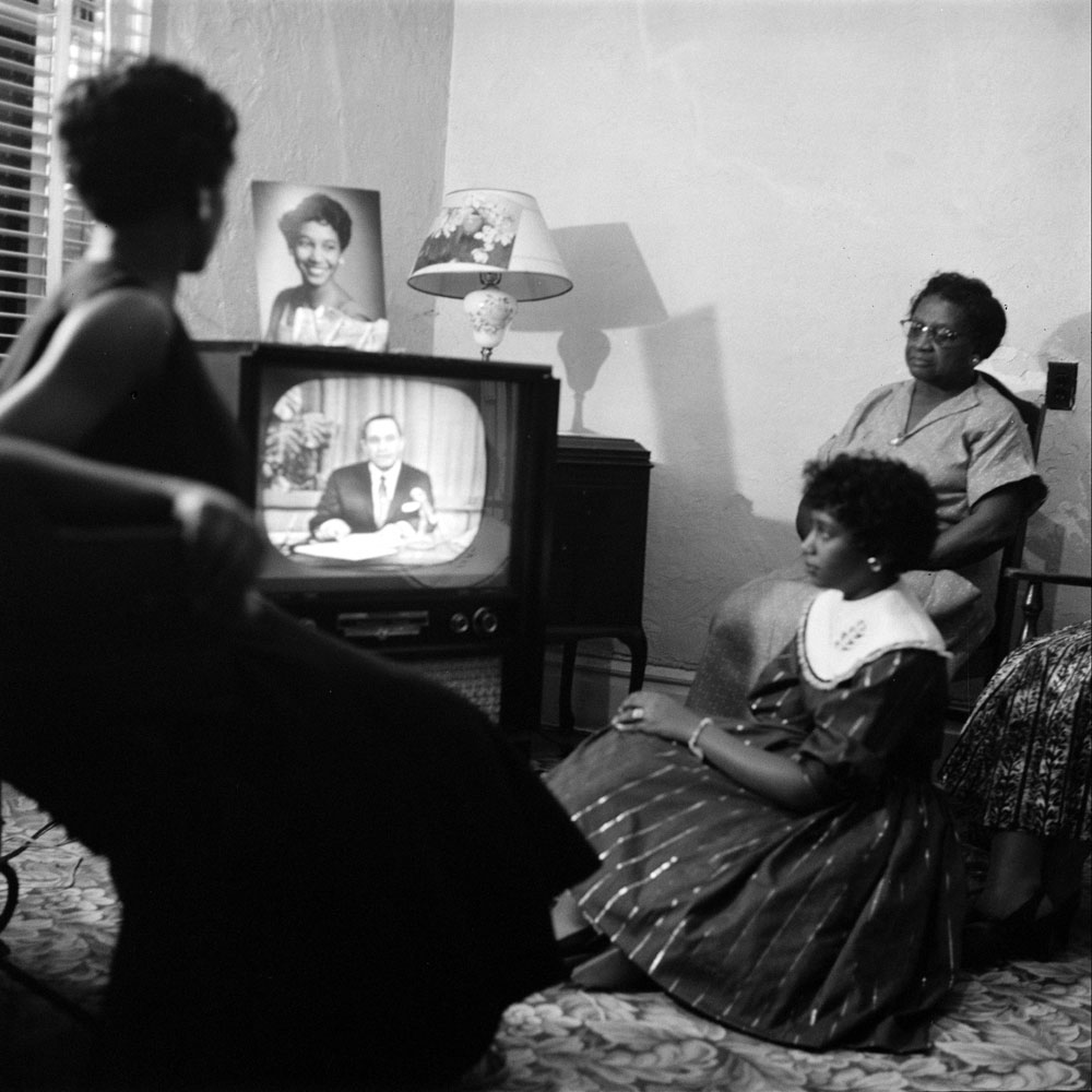 Elizabeth Eckford and family watch TV, Little Rock, Arkansas, 1957.