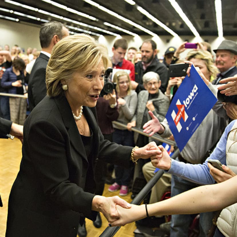 Hillary Clinton, former Secretary of State and 2016 Democratic presidential candidate, greets attendees during a rally following the Democratic presidential candidate debate at Drake University in Des Moines, Iowa, U.S., on Saturday, Nov. 14, 2015.