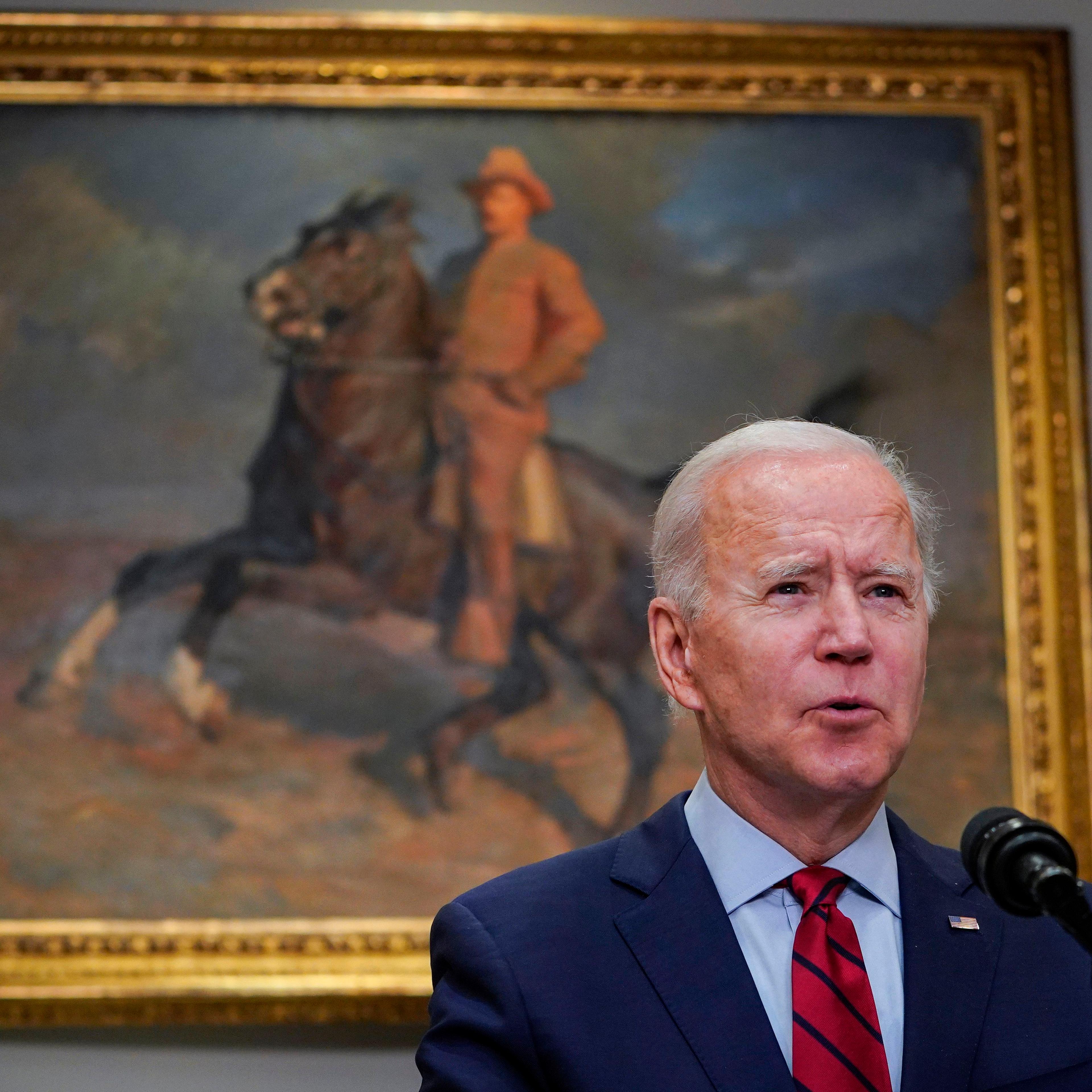 President Joe Biden speaks about the American Rescue Plan from the Roosevelt Room of the White House in Washington, DC, on Feb. 27.