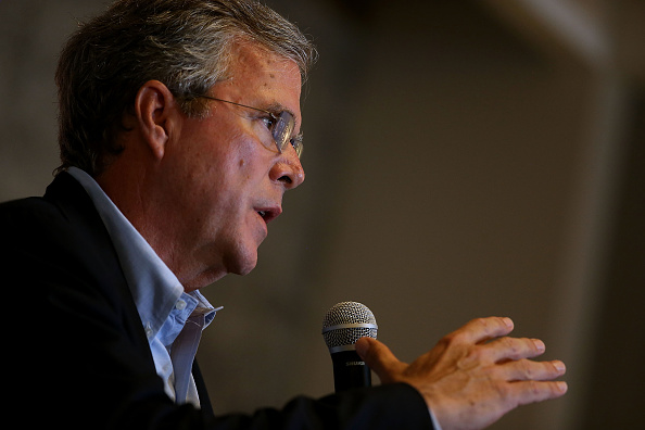 Republican presidential candidate and former Florida governor Jeb Bush speaks to workers at Thumbtack on July 16, 2015 in San Francisco, California.