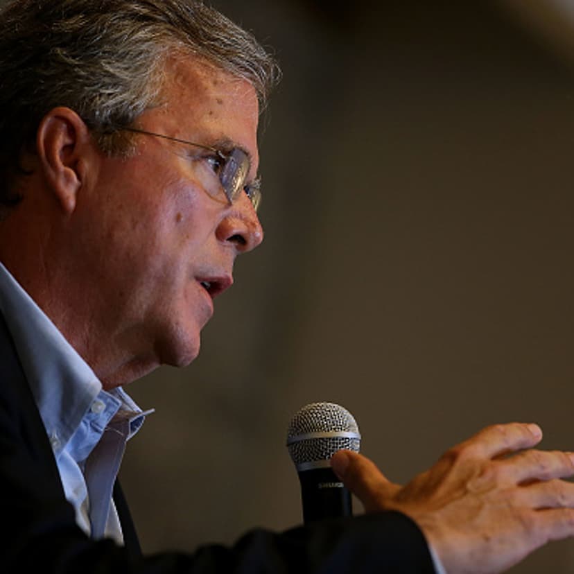Republican presidential candidate and former Florida governor Jeb Bush speaks to workers at Thumbtack on July 16, 2015 in San Francisco, California.