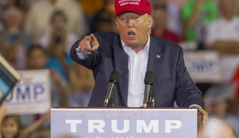 Republican presidential hopeful Donald Trump speaks at a rally.