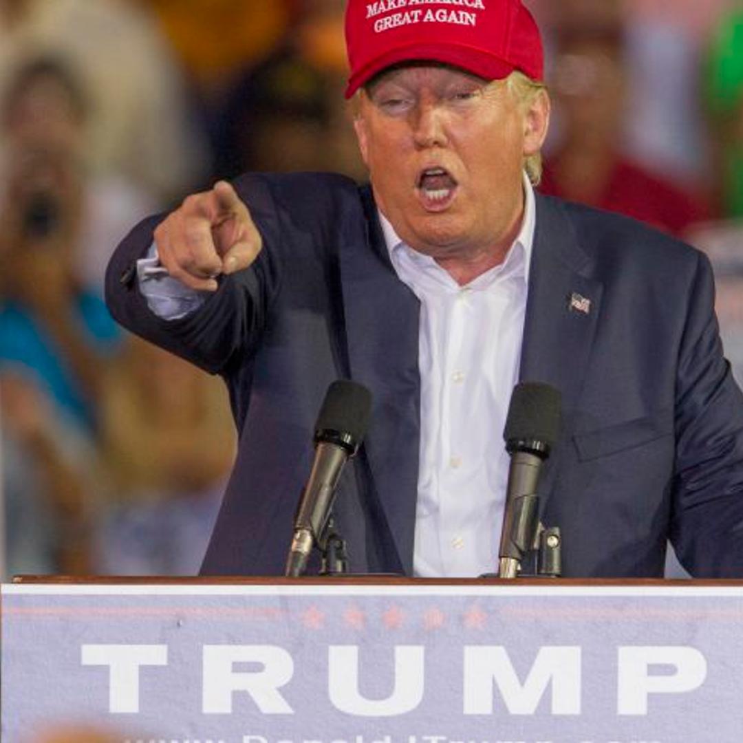 Republican presidential hopeful Donald Trump speaks at a rally.