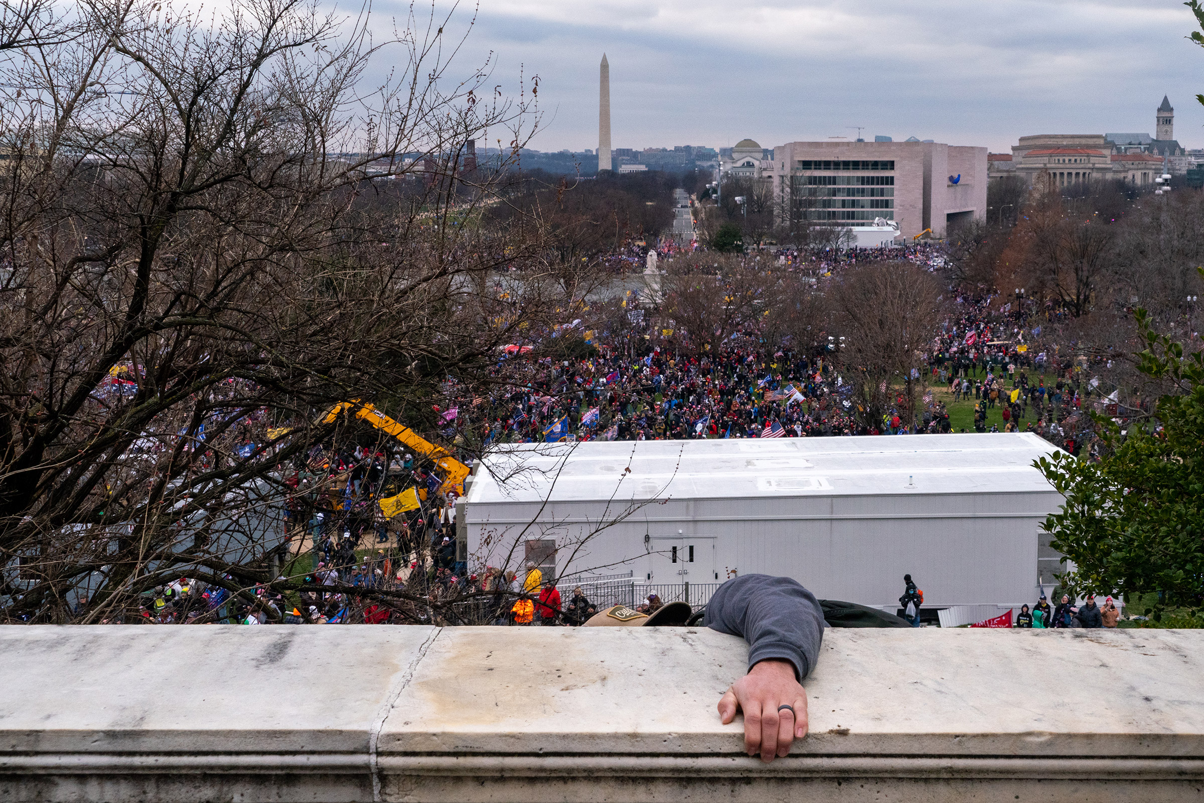 2020.Washington DC. USA. Following an inflammatory speech by President Trump, protestors objecting to the certification of Joe Biden by Congress storm the Capitol. They were briefly blocked by police before gaining entry, and wreaked havoc before being e