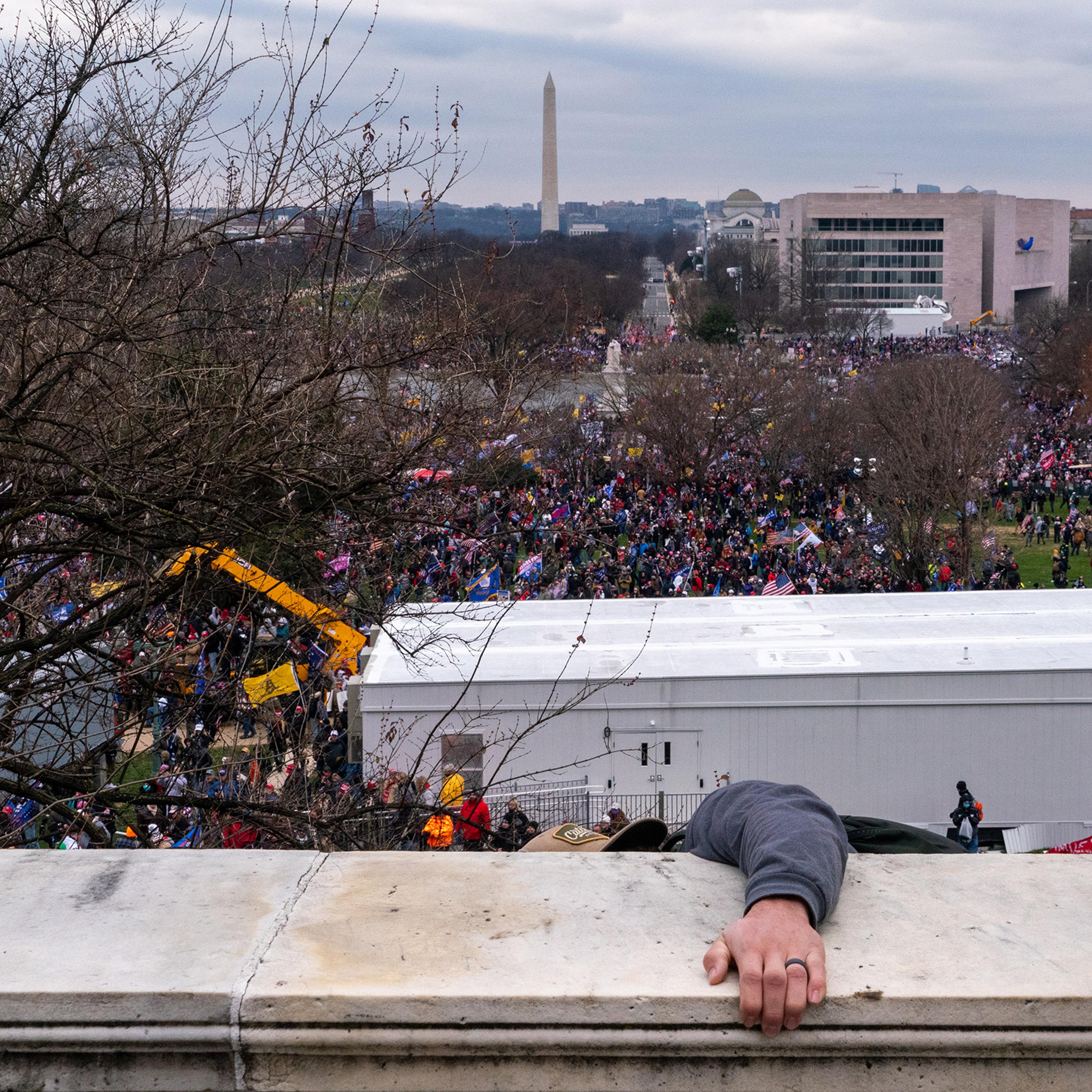 2020.Washington DC. USA. Following an inflammatory speech by President Trump, protestors objecting to the certification of Joe Biden by Congress storm the Capitol. They were briefly blocked by police before gaining entry, and wreaked havoc before being e