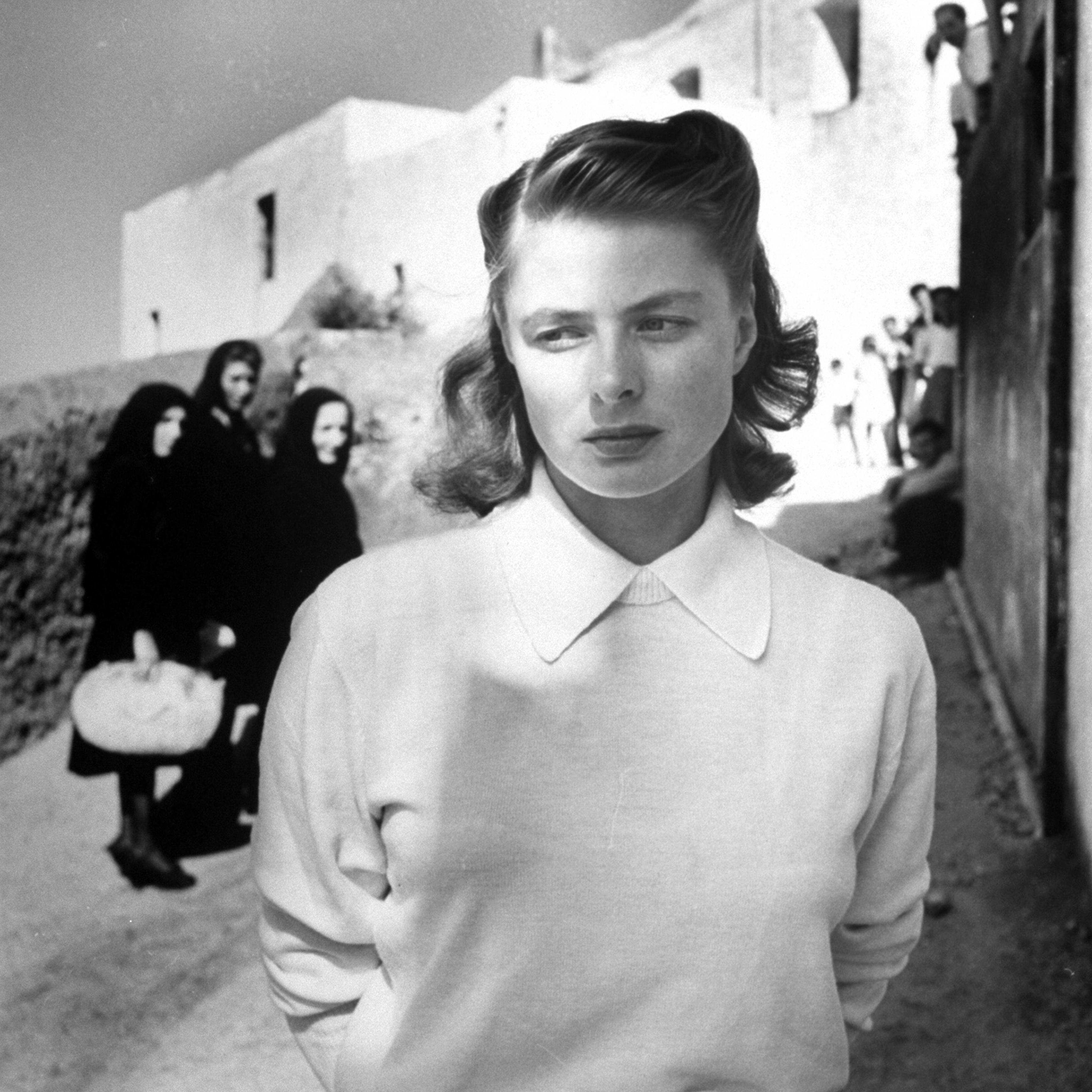 Ingrid Bergman on set for the 1949 film Stromboli