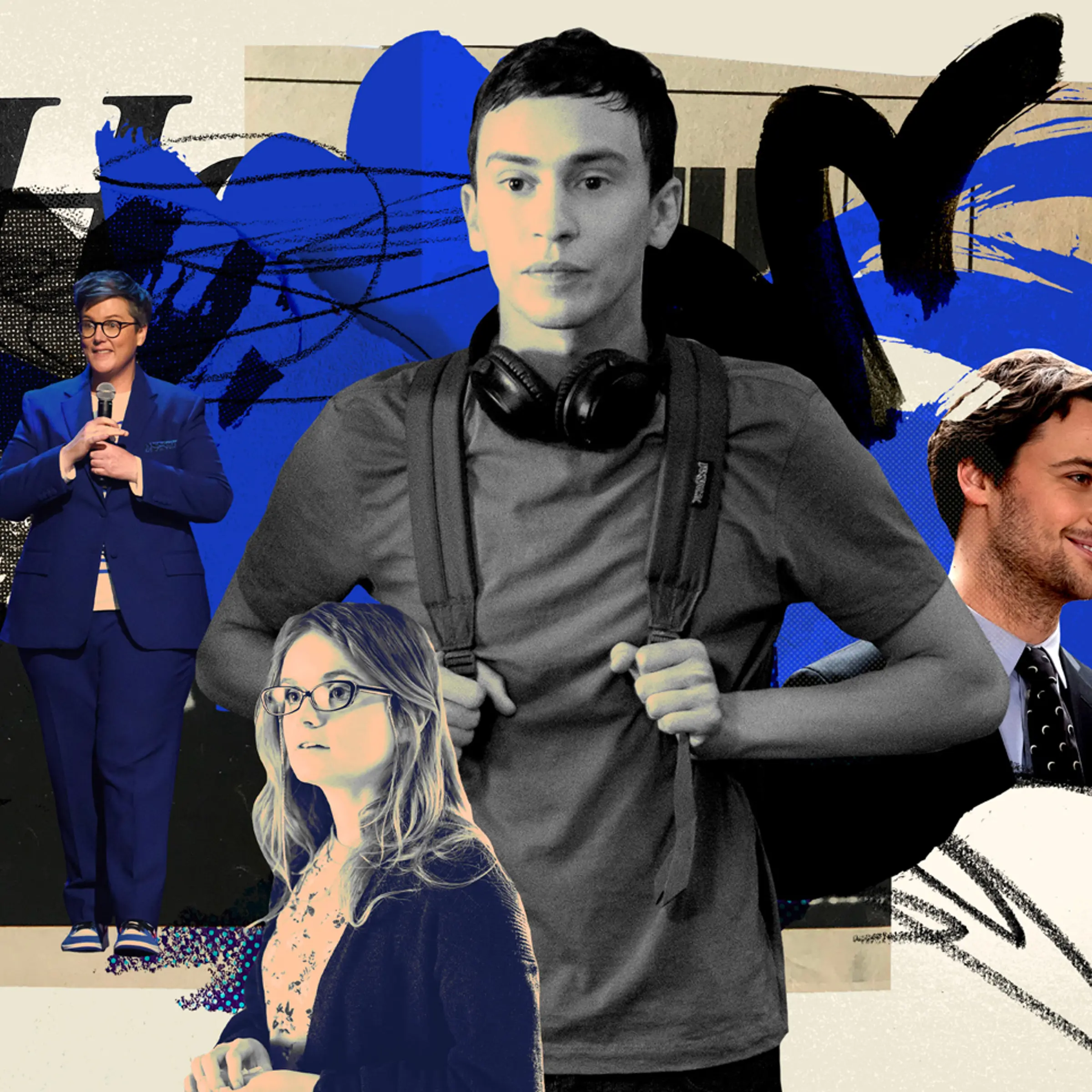 Clockwise from center: Keir Gilchrist in 'Atypical'; Buck Andrews in 'Special'; Kayla Cromer in 'Everything's Gonna Be Okay'; Hannah Gadsby in 'Douglas'