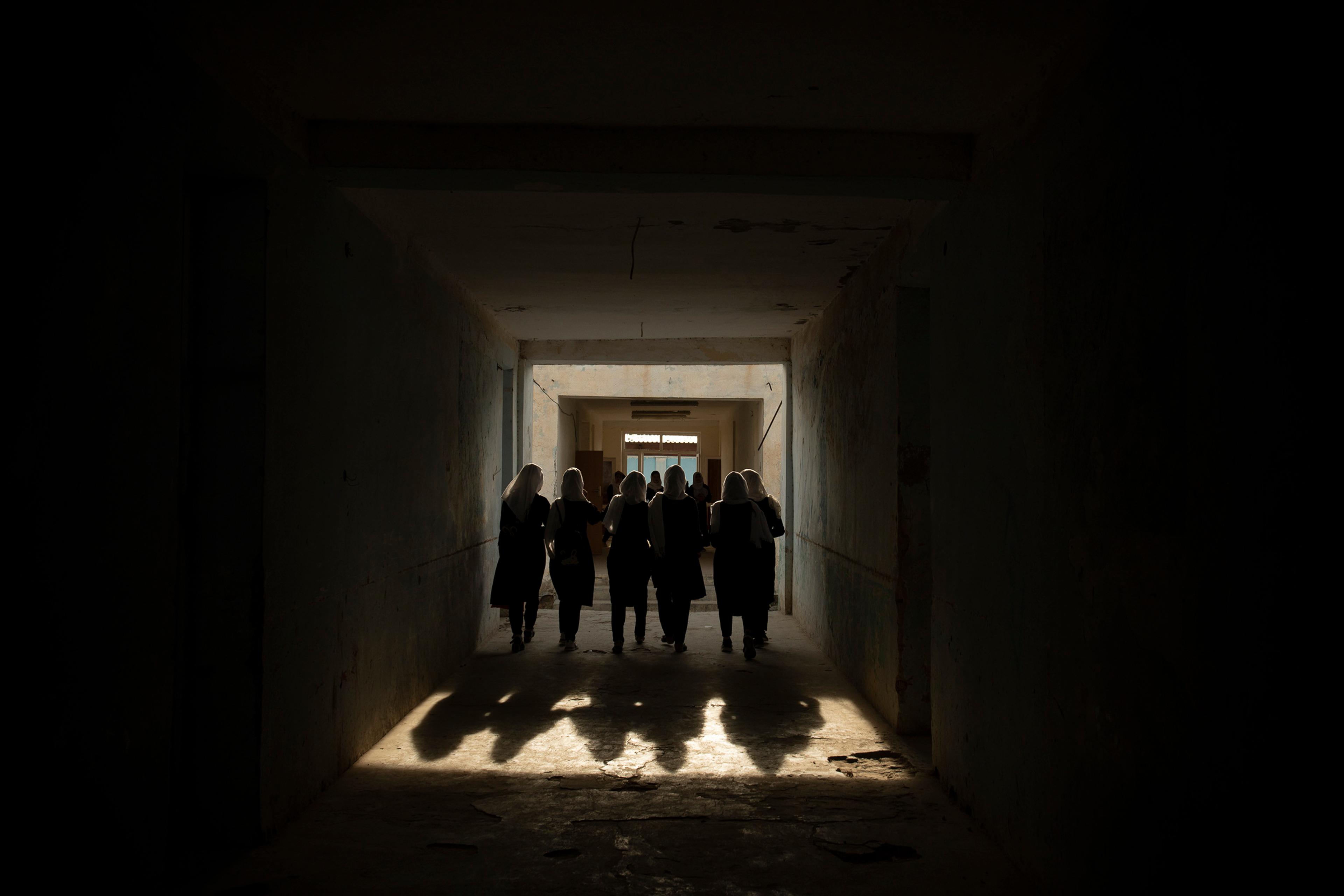 Female high school students in Sheberghan, Afghanistan, on May 5, 2021.