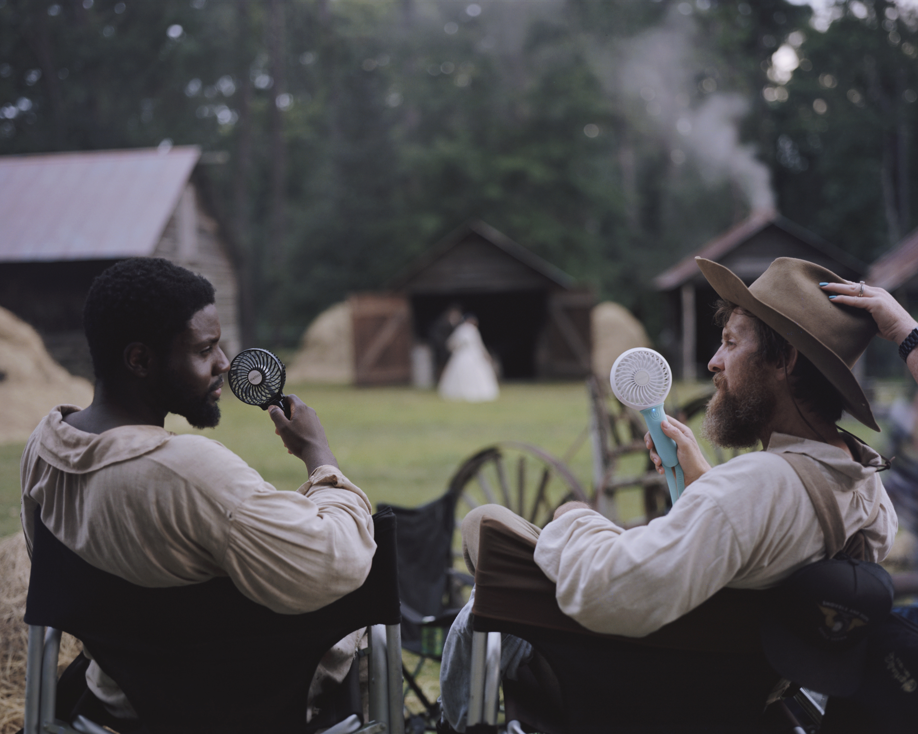 Dayo Okeniyi, left, and Brad Carter on the set of Emperor, an upcoming historical drama produced by Freedom Run Films. Other historical films like Glory and Remember the Titans have also taken advantage of Georgia’s timeless landscapes.