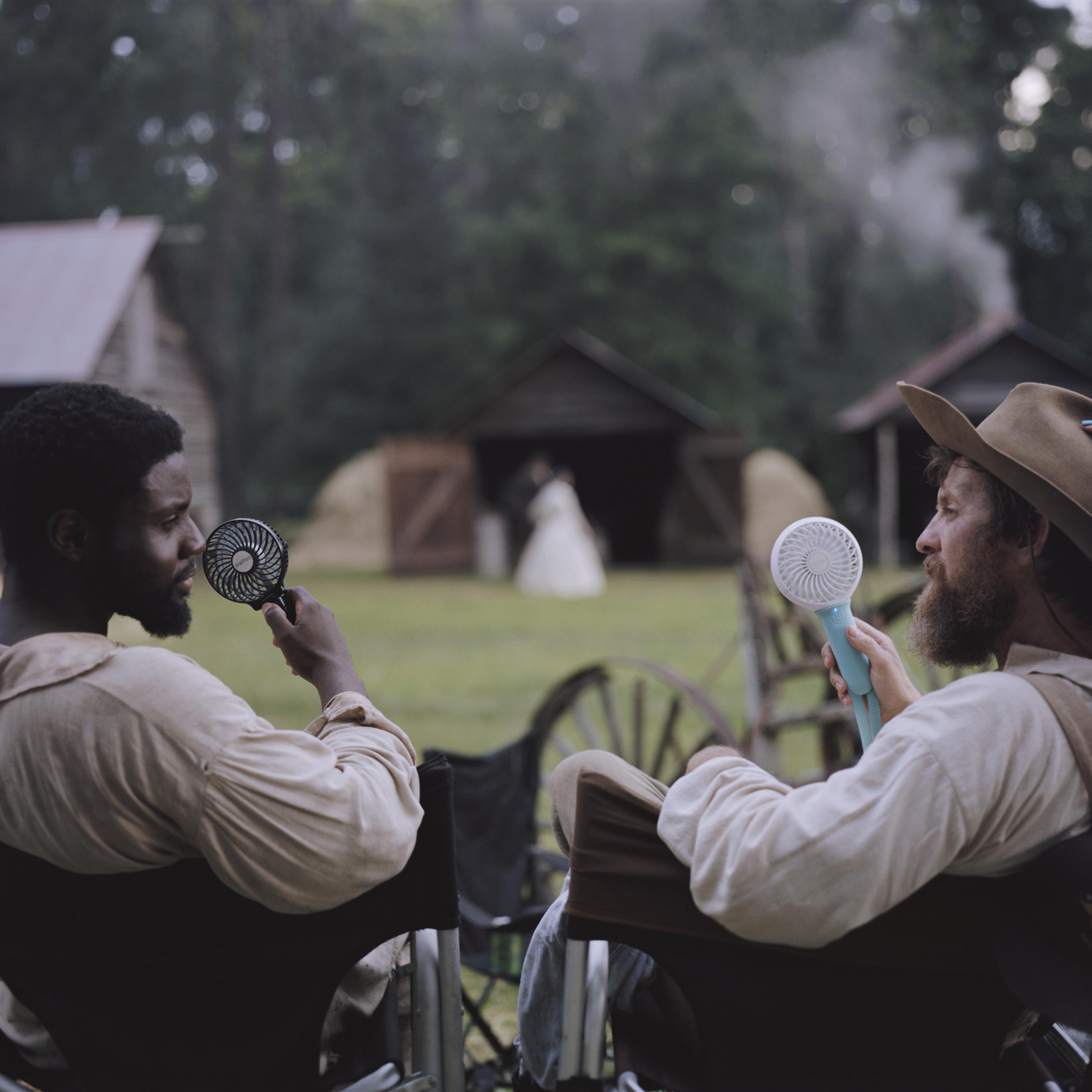 Dayo Okeniyi, left, and Brad Carter on the set of Emperor, an upcoming historical drama produced by Freedom Run Films. Other historical films like Glory and Remember the Titans have also taken advantage of Georgia’s timeless landscapes.