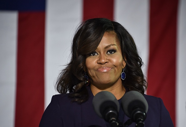 US First Lady Michelle Obama speaks at a rally for Democratic presidential candidate Hillary Clinton in Durham, New Hampshire, on November 7, 2016.