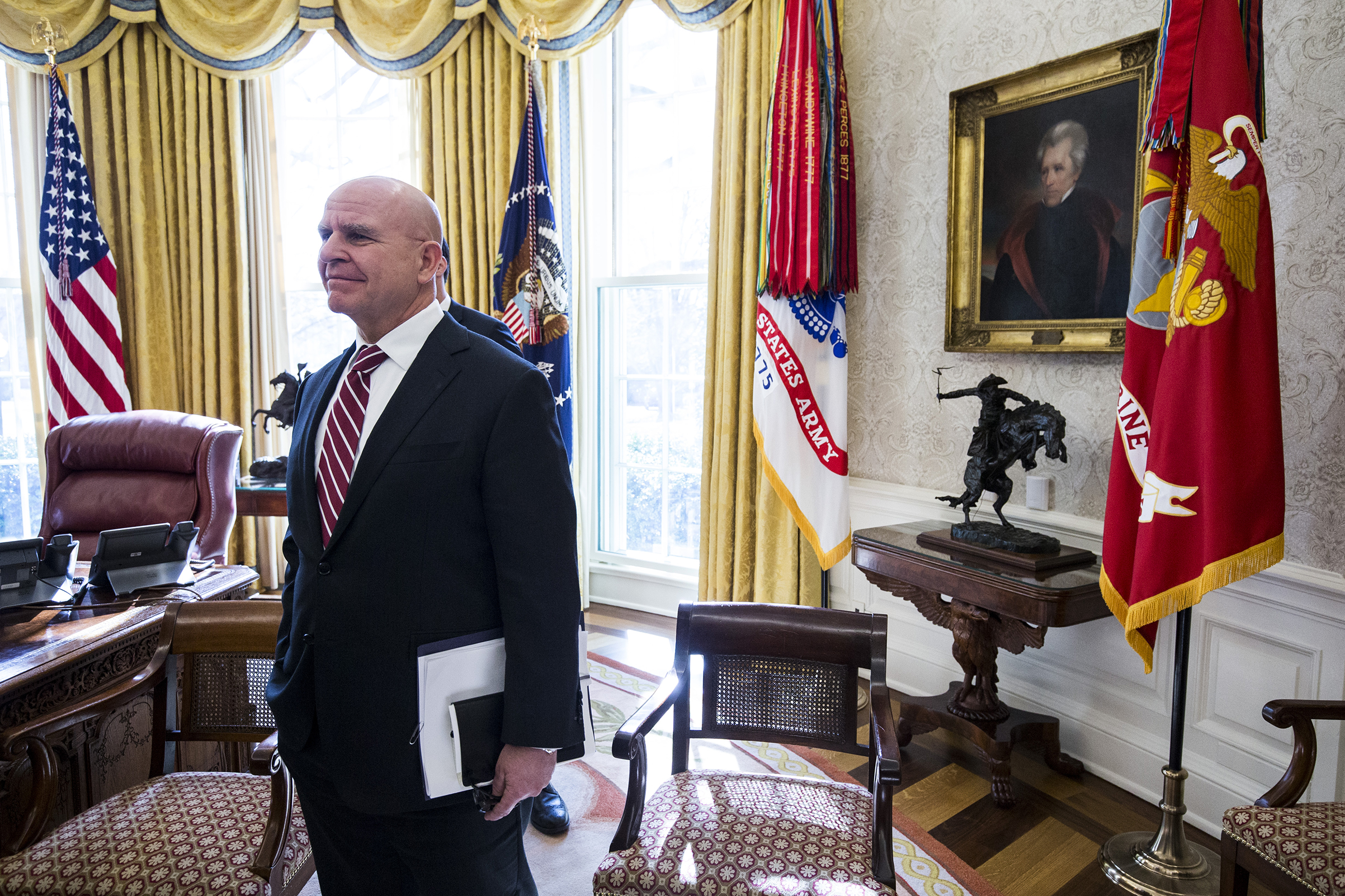 H.R. McMaster, national security advisor, listens as U.S. President Donald Trump