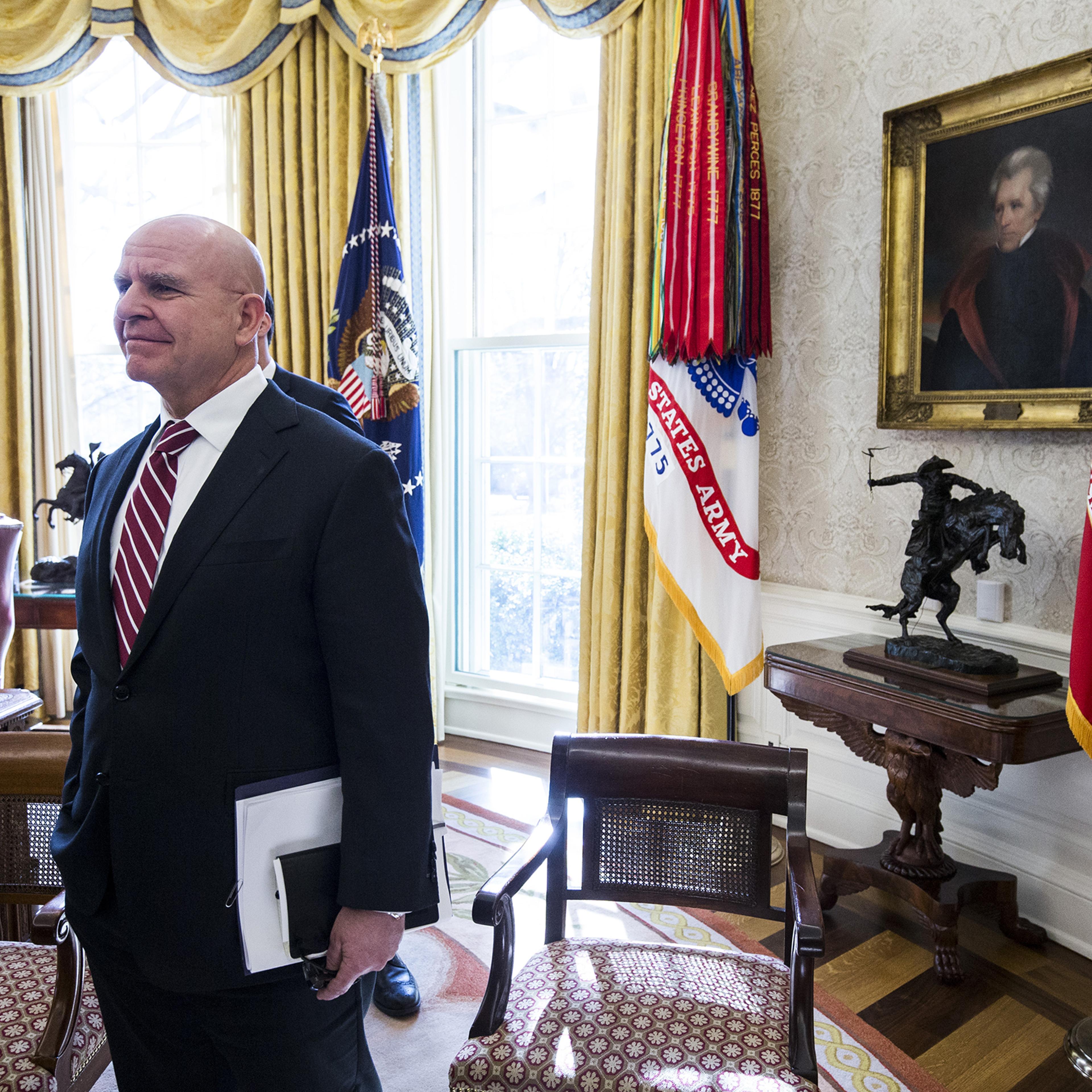 H.R. McMaster, national security advisor, listens as U.S. President Donald Trump