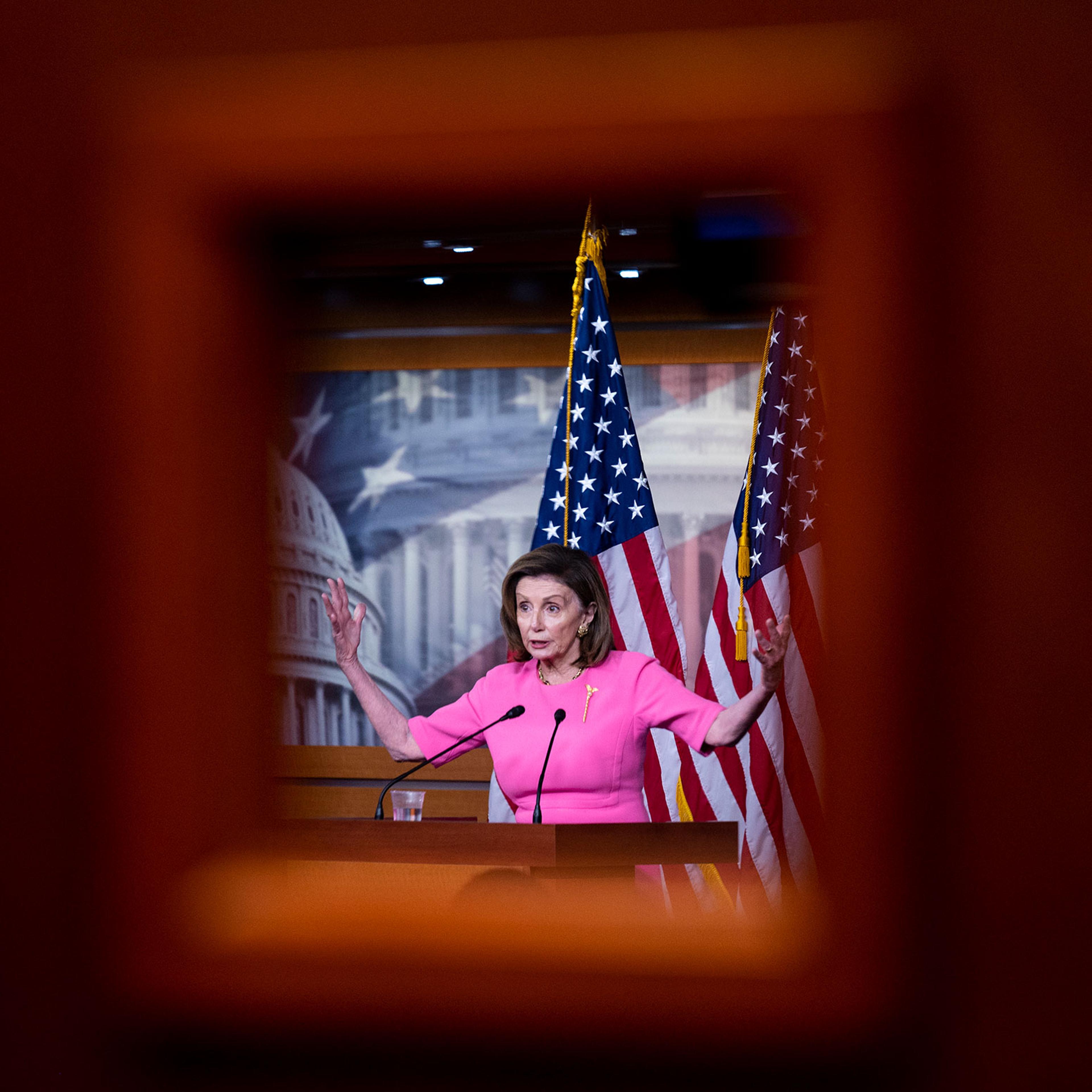 Speaker of the House Nancy Pelosi holds her weekly news conference in the Capitol on Sept. 23, 2021.