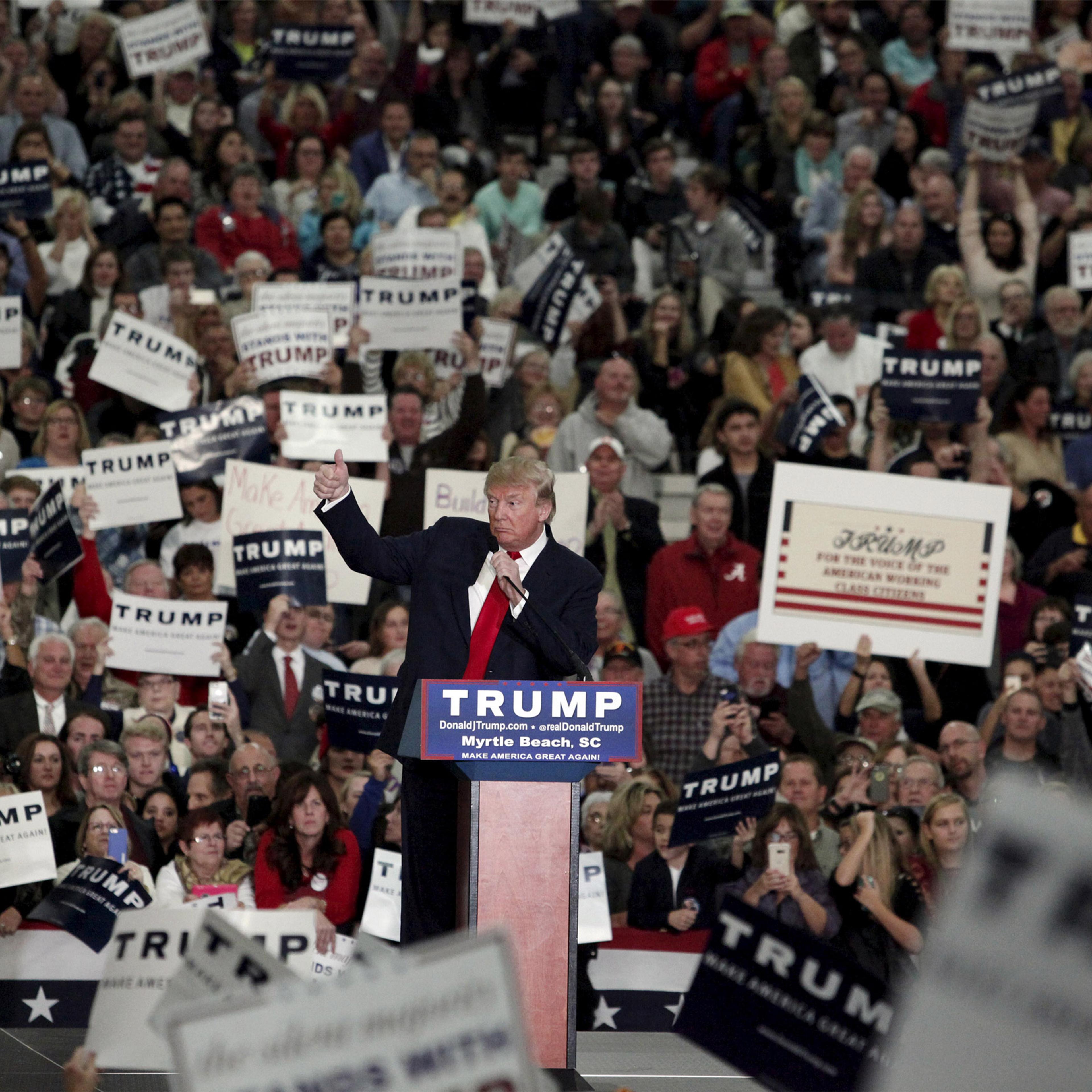 U.S. Republican presidential candidate Donald Trump speaks to supporters at an event at the Myrtle Beach Convention Center in Myrtle Beach