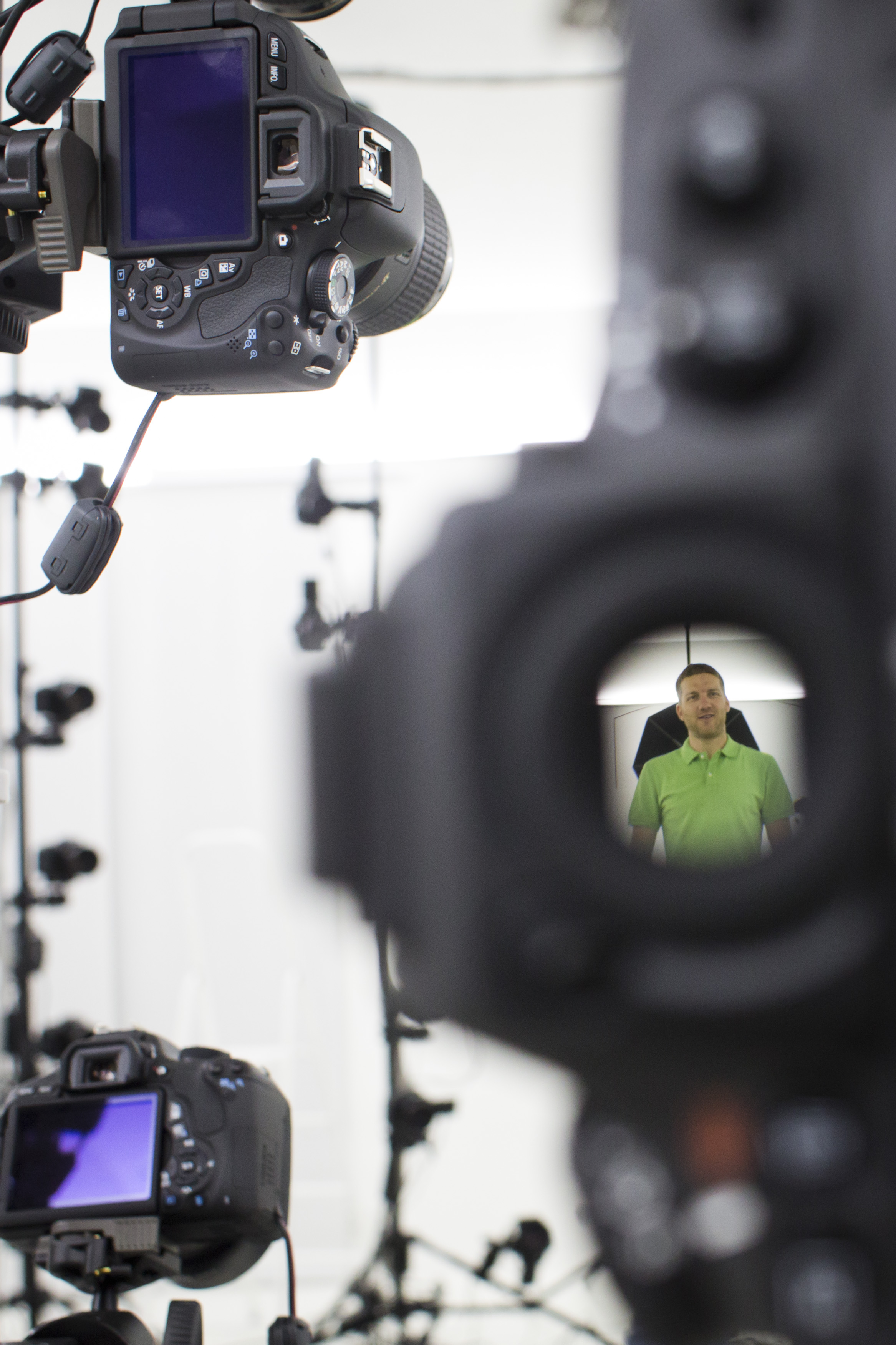 Martin Benes from 3D gang company is seen through the viewfinder as he demonstrates one of the stages of 3D scanning on August 26, 2014 in Prague, Czech Republic.
