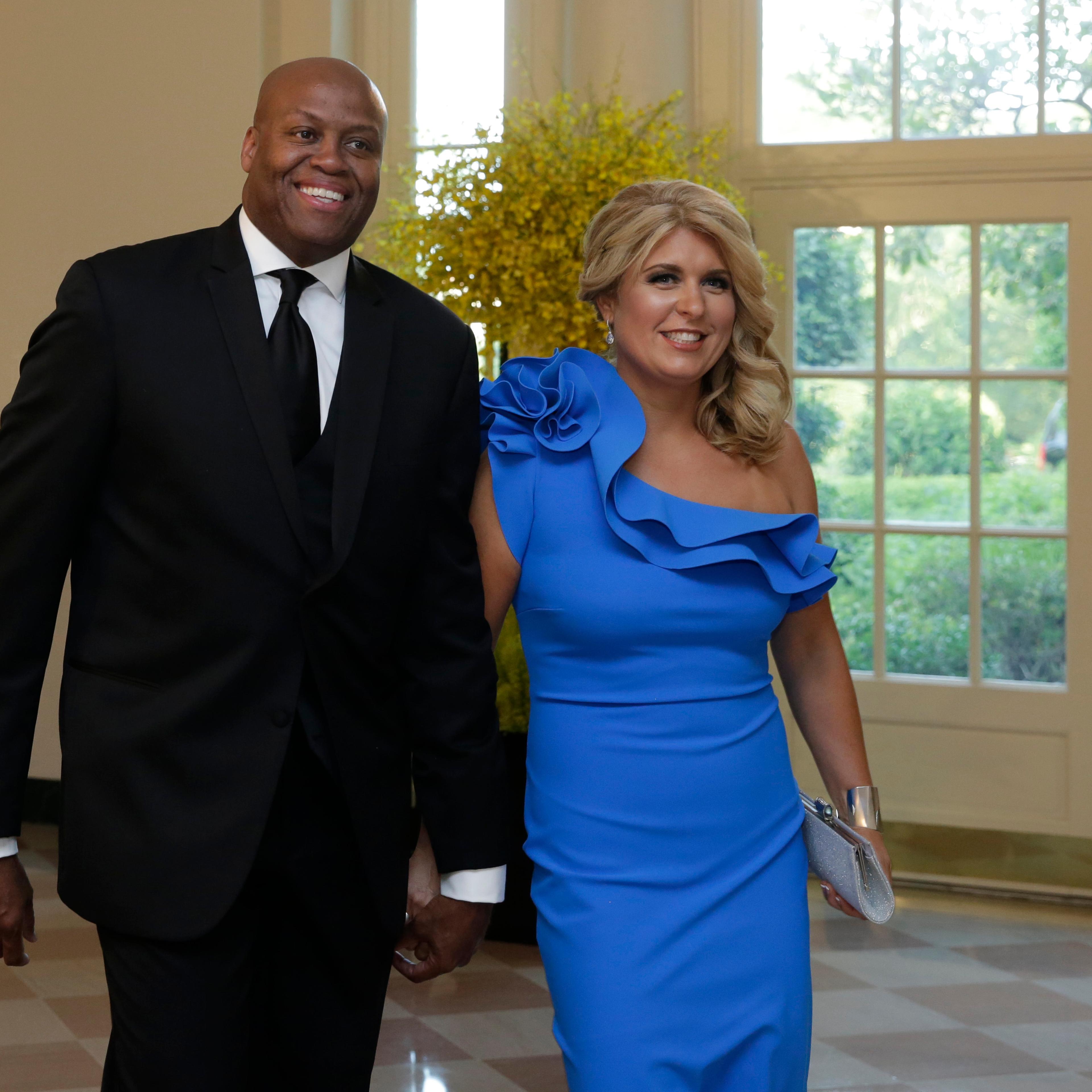 Craig Robinson and his wife Kelly Robinson arrive at a state dinner in honor of Prime Minister Lee Hsien Loong of Singapore at the White House on Aug. 2, 2016.
