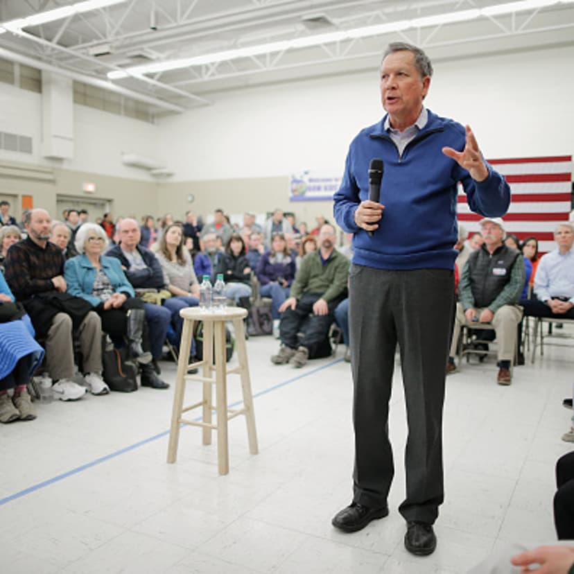 Republican presidential candidate and Ohio Gov. John Kasich holds a town hall meeting in the cafeteria at Bow Elementary School in Bow, New Hampshire, Jan. 31, 2016.