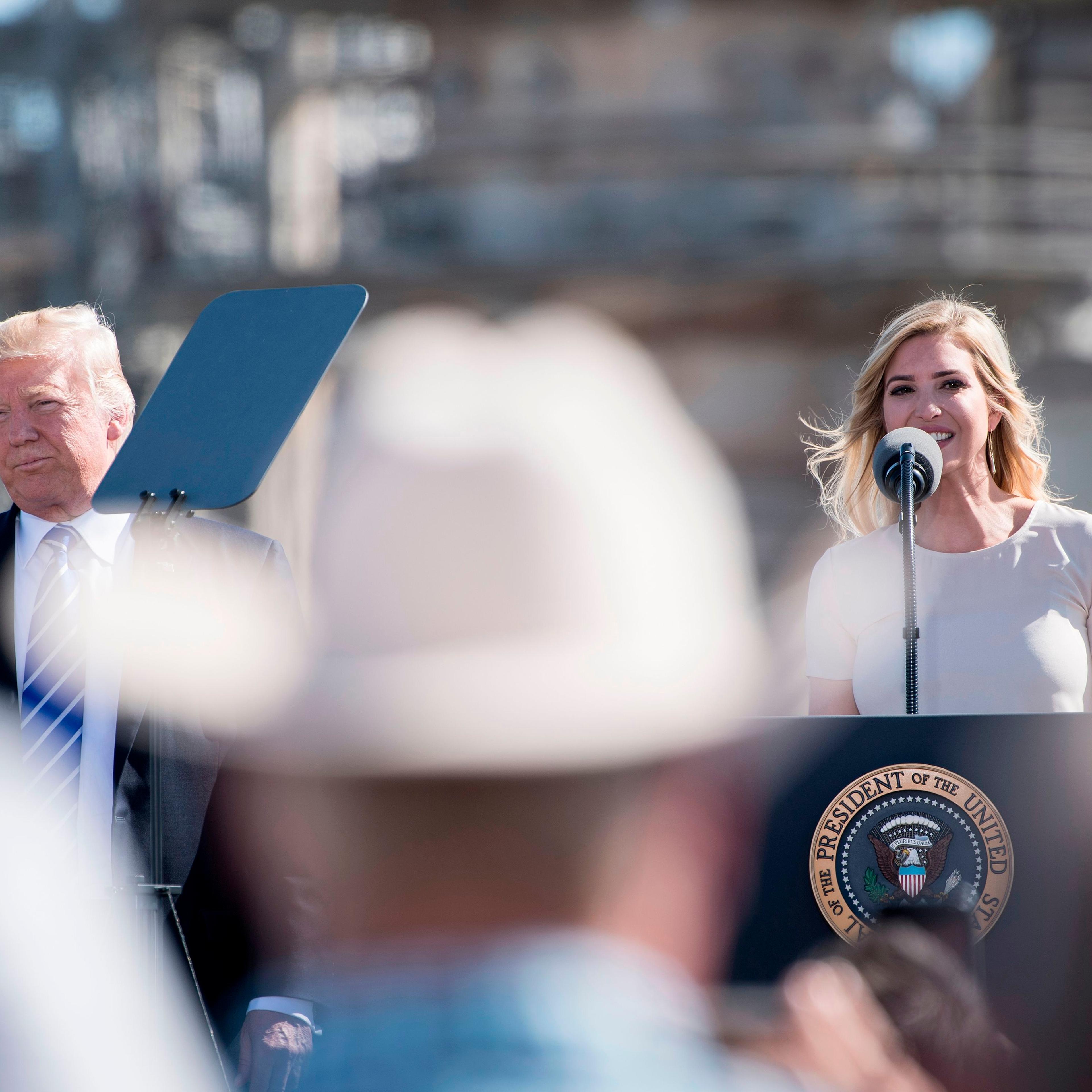 Ivanka Trump introduces President Donald Trump before he speaks about the need for tax reform at Andeavor Refinery, Sept. 6, 2017, in Mandan, North Dakota.